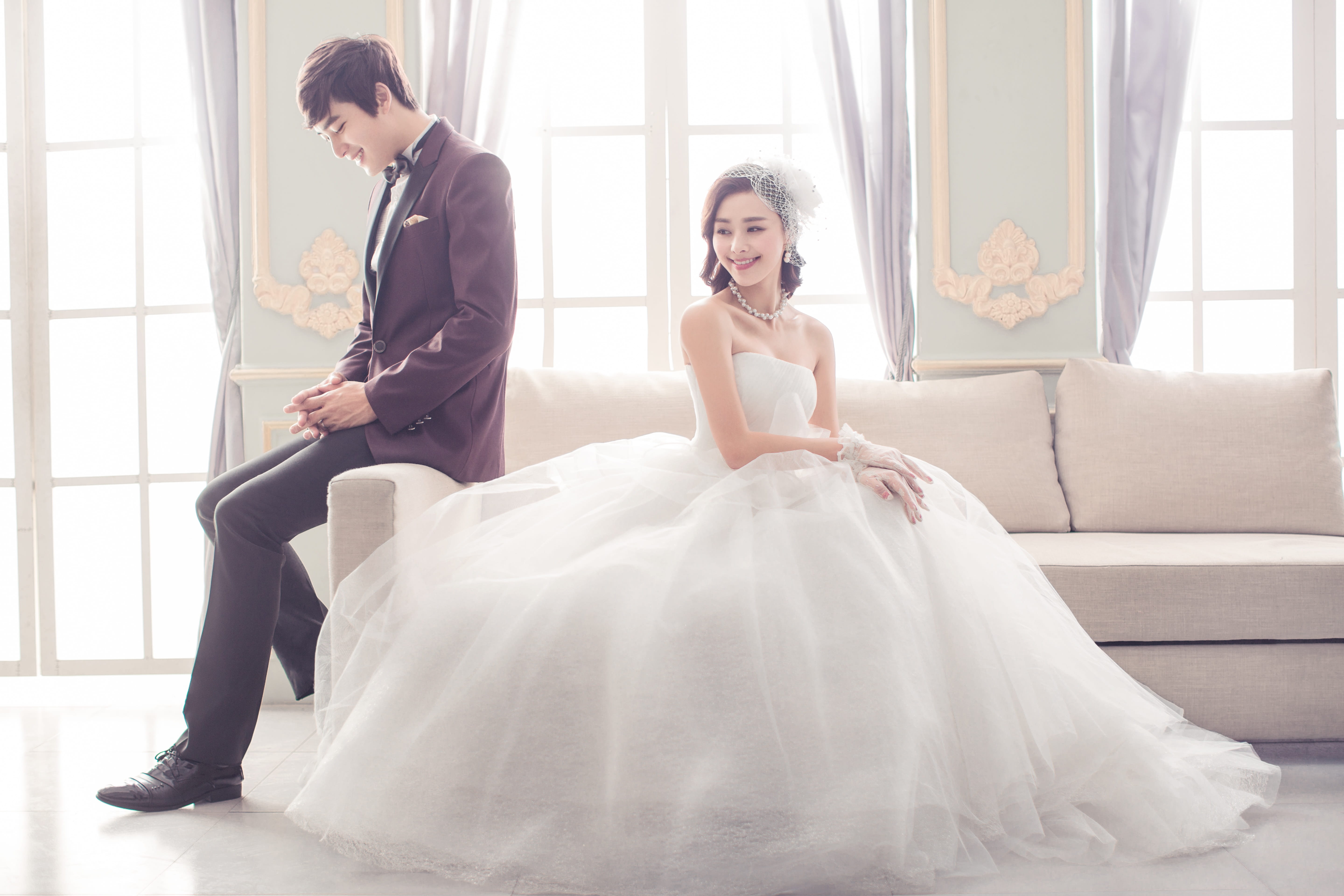 woman wearing white tube wedding gown korean style color mixing 2k 4k 5k