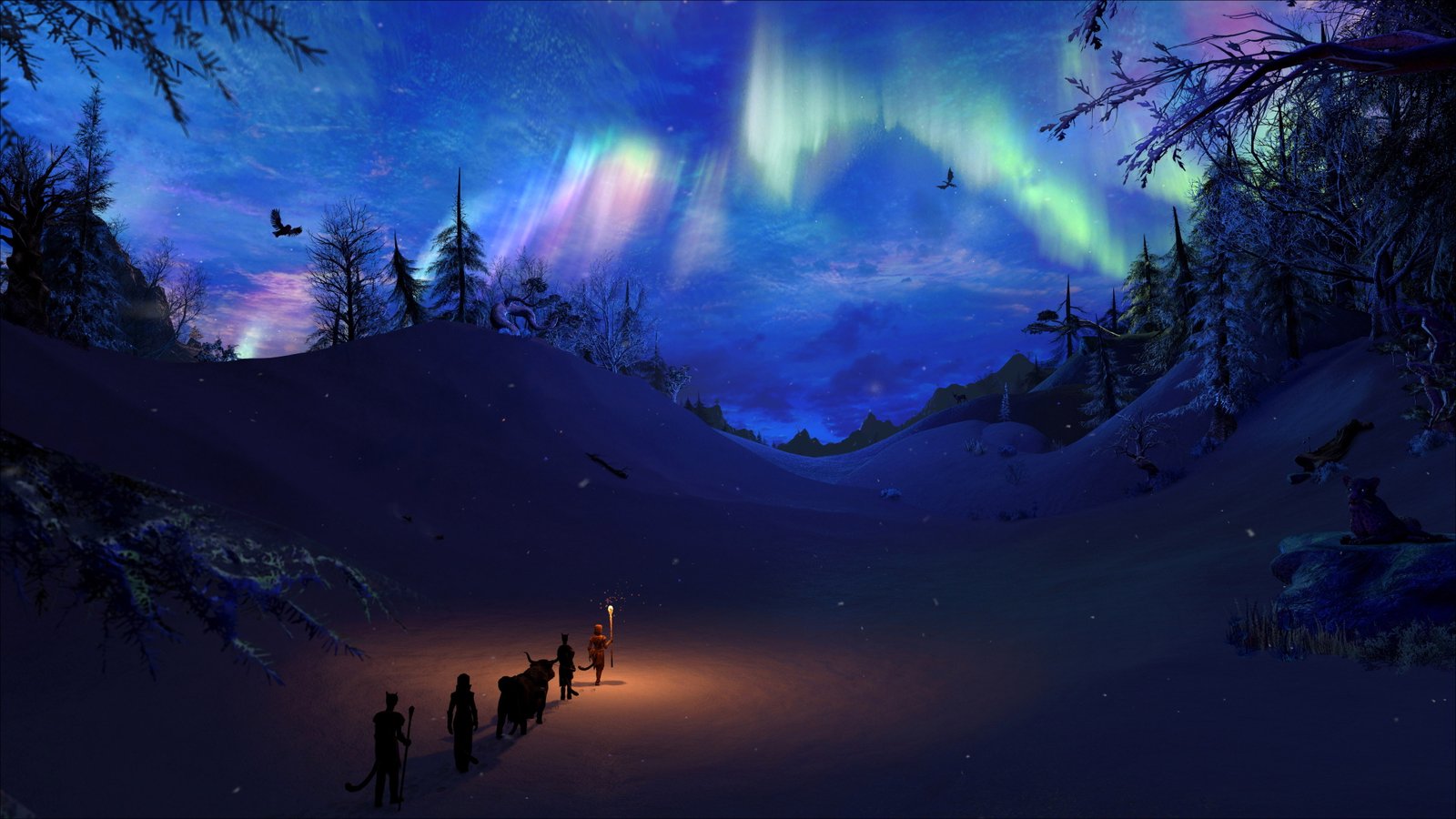 artwork winter Aurora snow fantasy art night landscape 2k 4k