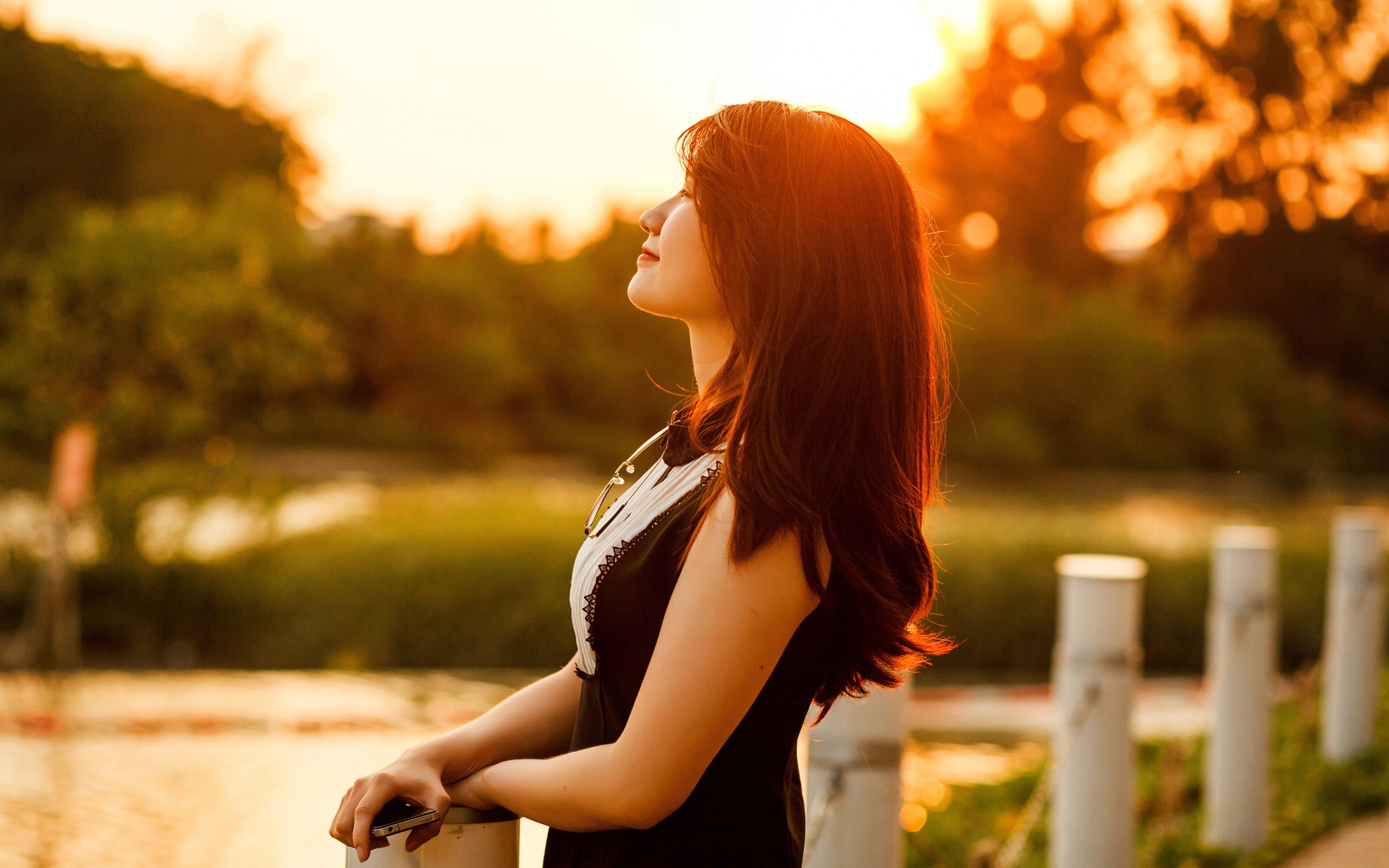 Beautiful girl sunset nature scenery photo one person hairstyle 2k 4k