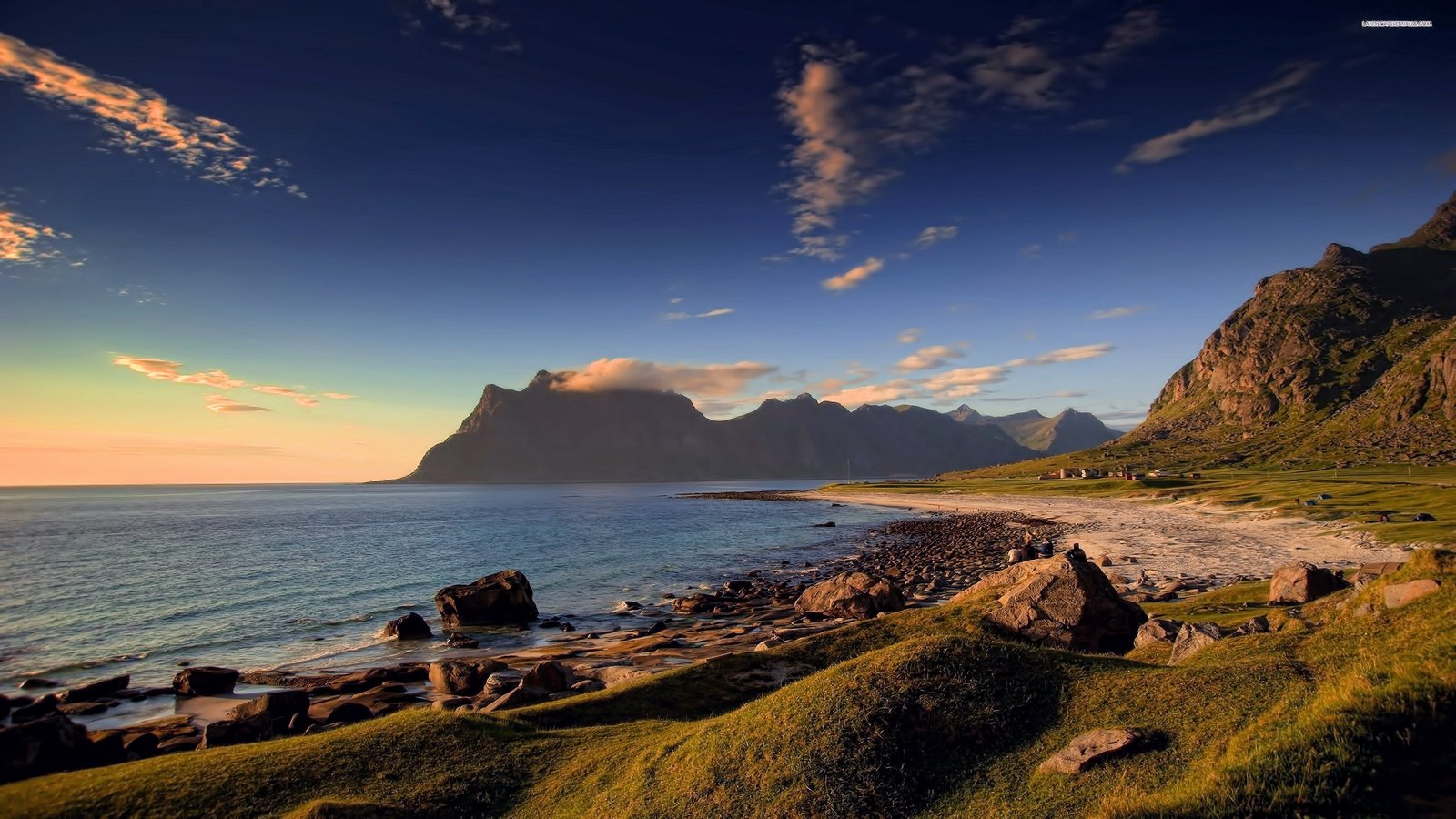 body of water and mountains beach landscape Argentina sky 2k 4k