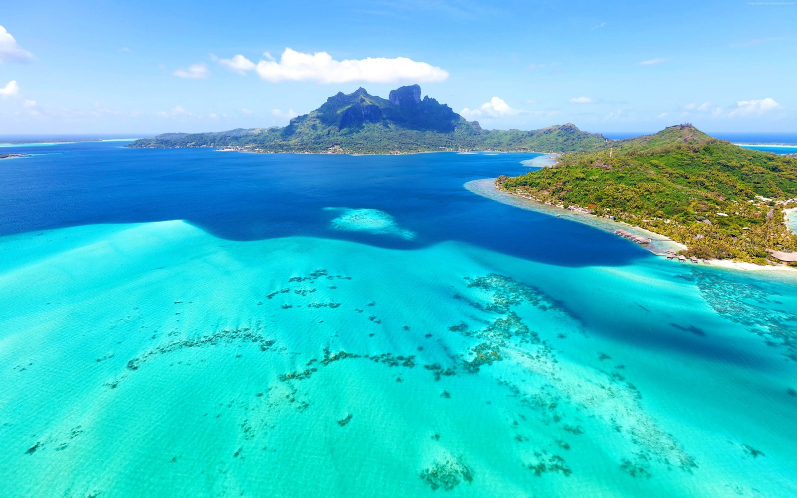 Bora in French Polynesia small island south Pacific northwest of Tahiti air view Beautiful Blue Tropical Landscape Wallpaper 2k 4k