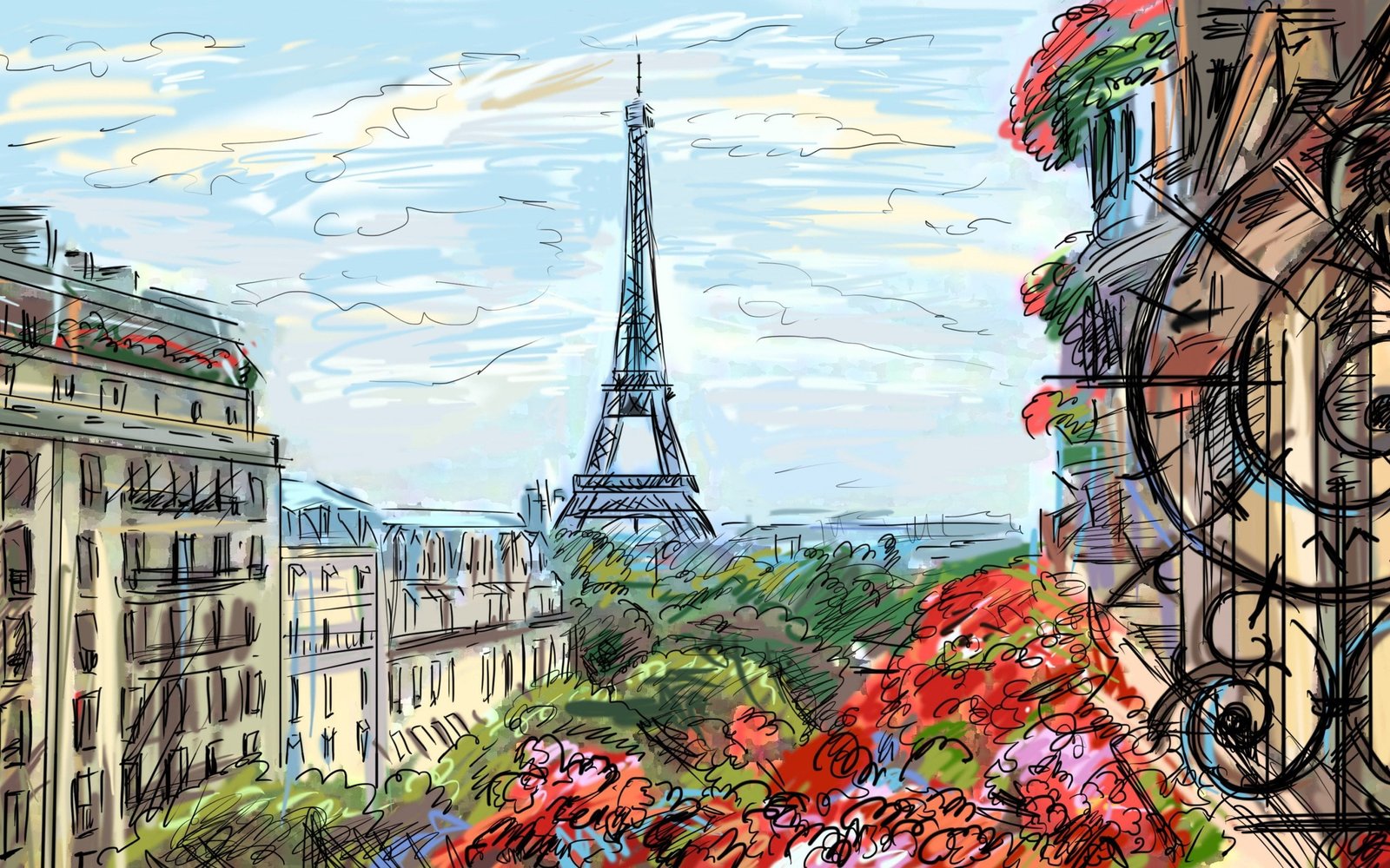 Eiffel Tower illustration Paris painting France 2k