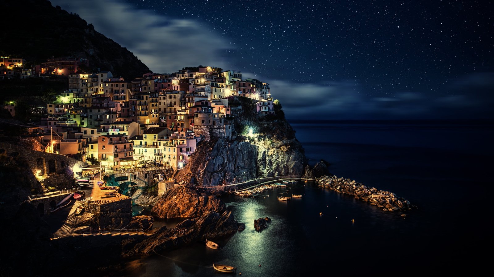 Manarola Italy water cityscape evening coast villages Cinque Terre 2k 4k