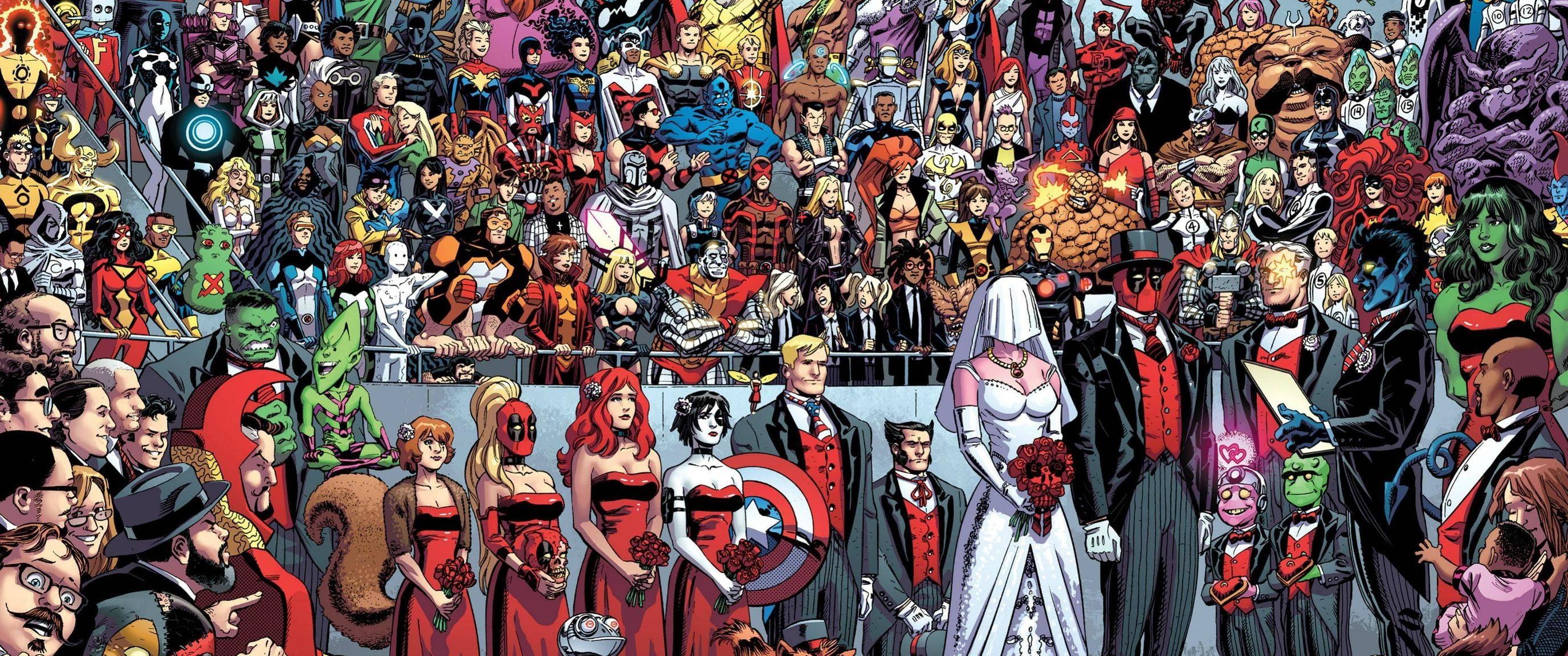 Marvel character lot wallpaper Comics Deadpool marriage 2k