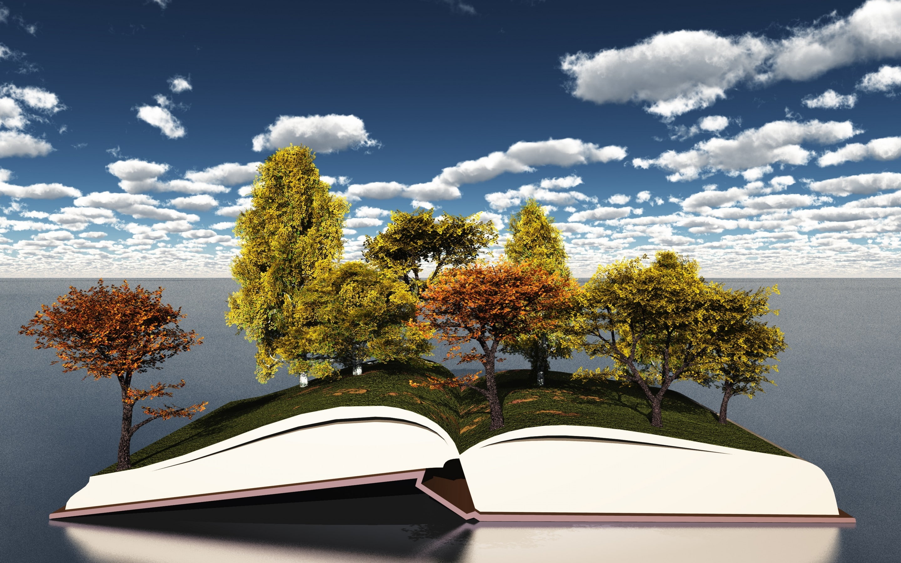 Natural Open Book trees art landscape 2k