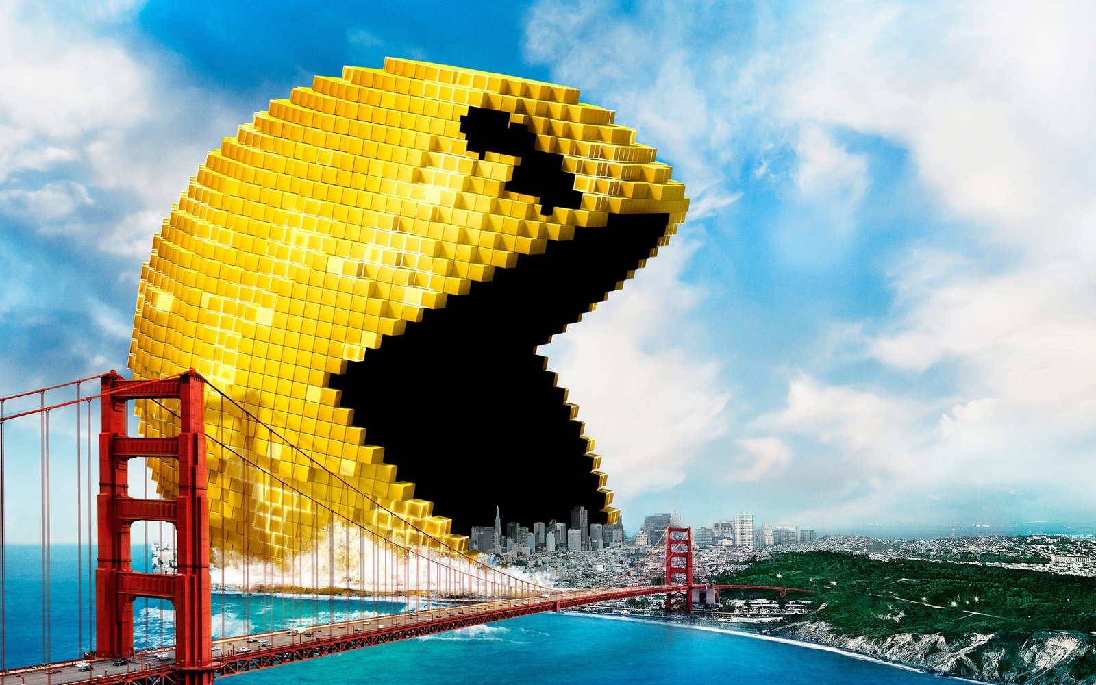 Pacman illustration Pac Man on Golden Gate Bridge edited photo 2k