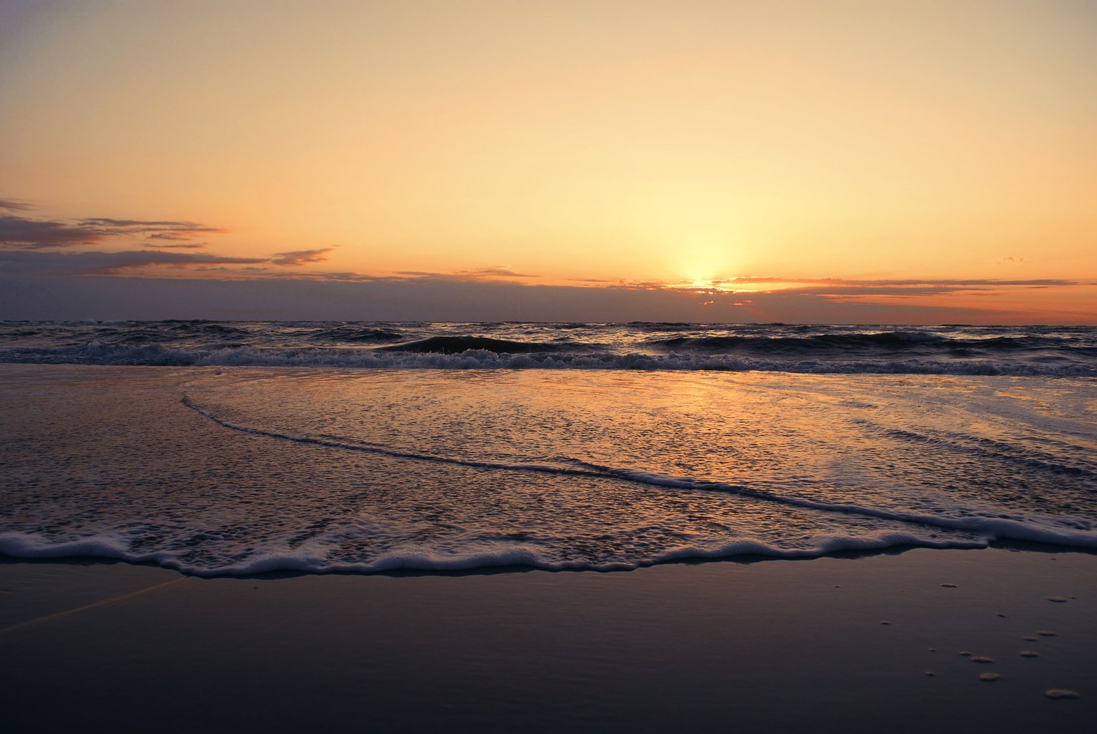 Sand sea Sunset seashore with sunrise beach water clouds 2k 4k