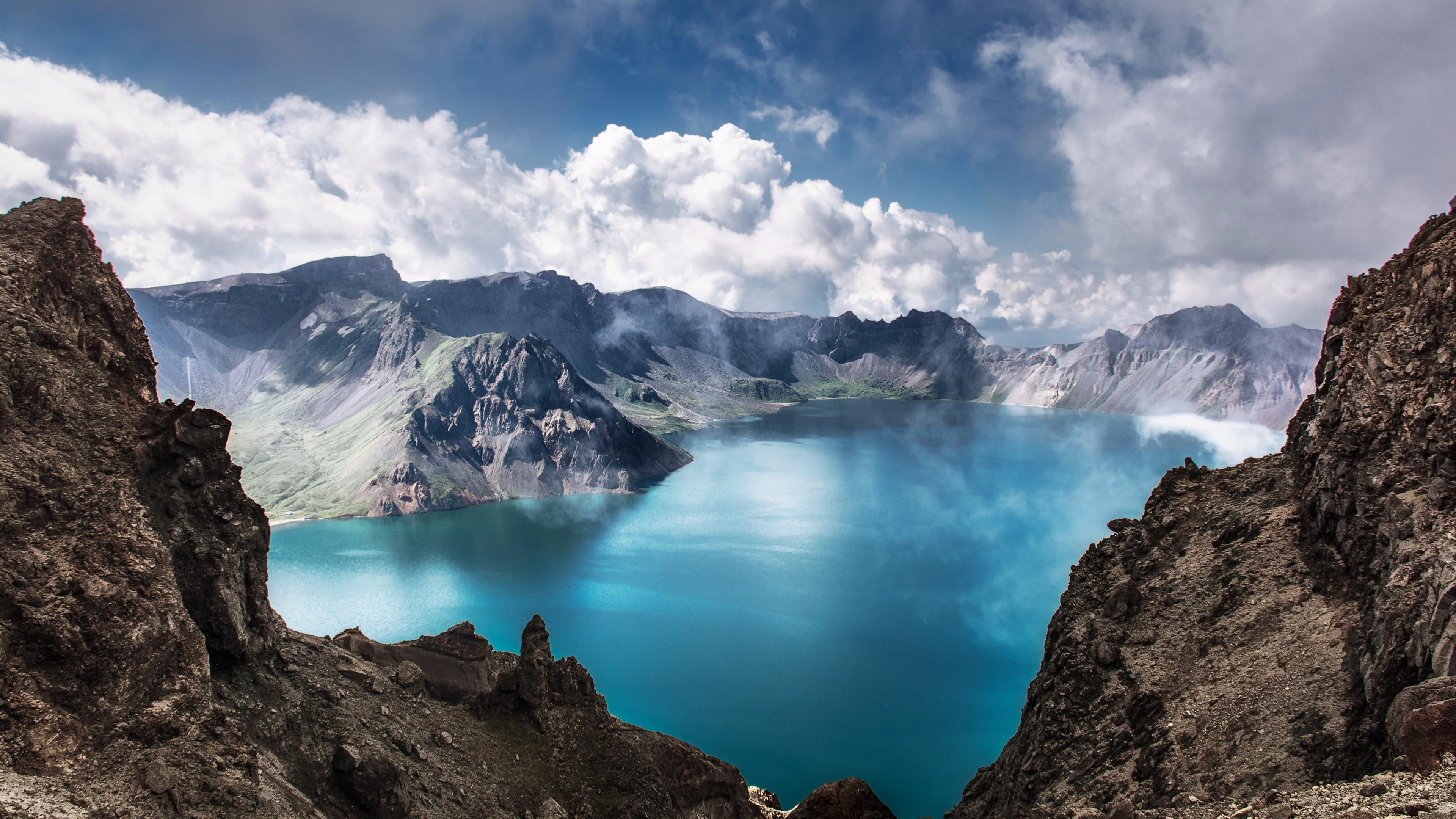 sky peak ridge changbai crater lake baishan mountain range 2k 4k