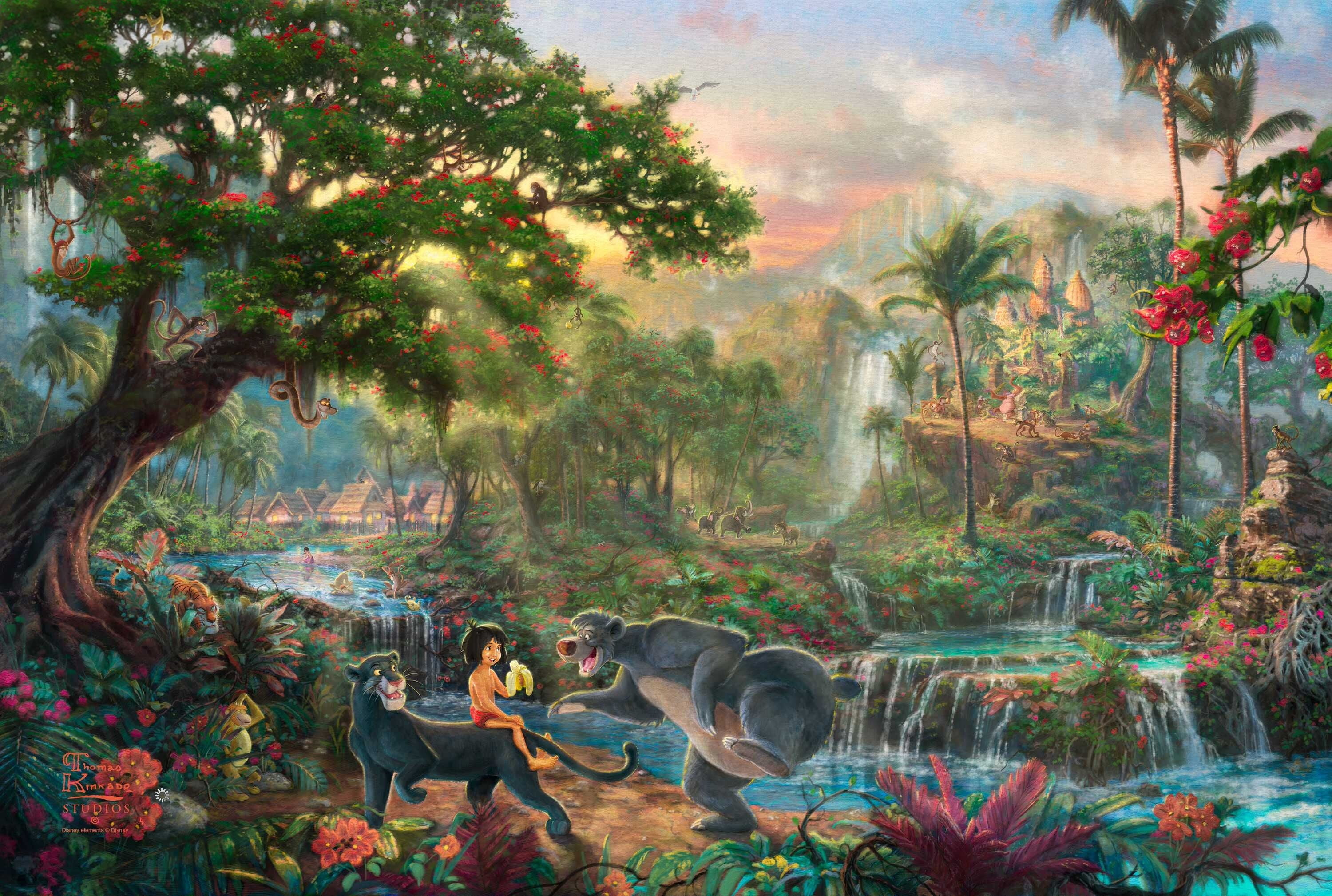 The Jungle Book illustration flowers tiger palm trees the film 2k