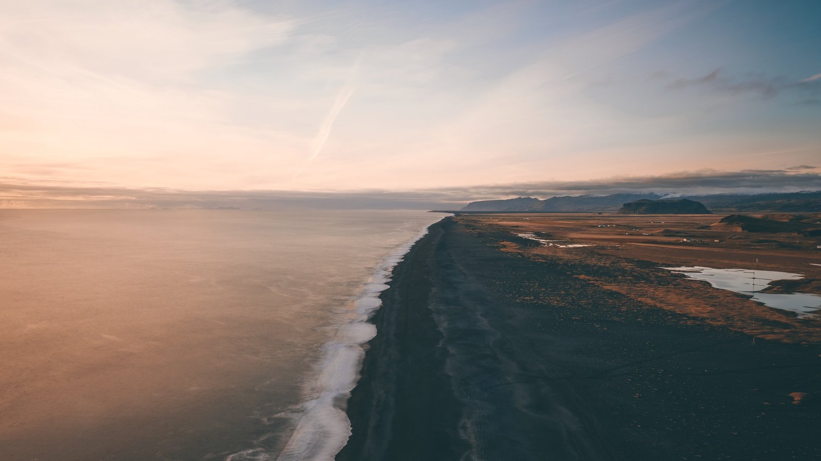 beach under sunset nature landscape sea black sand vik Iceland 2k 4k 5k