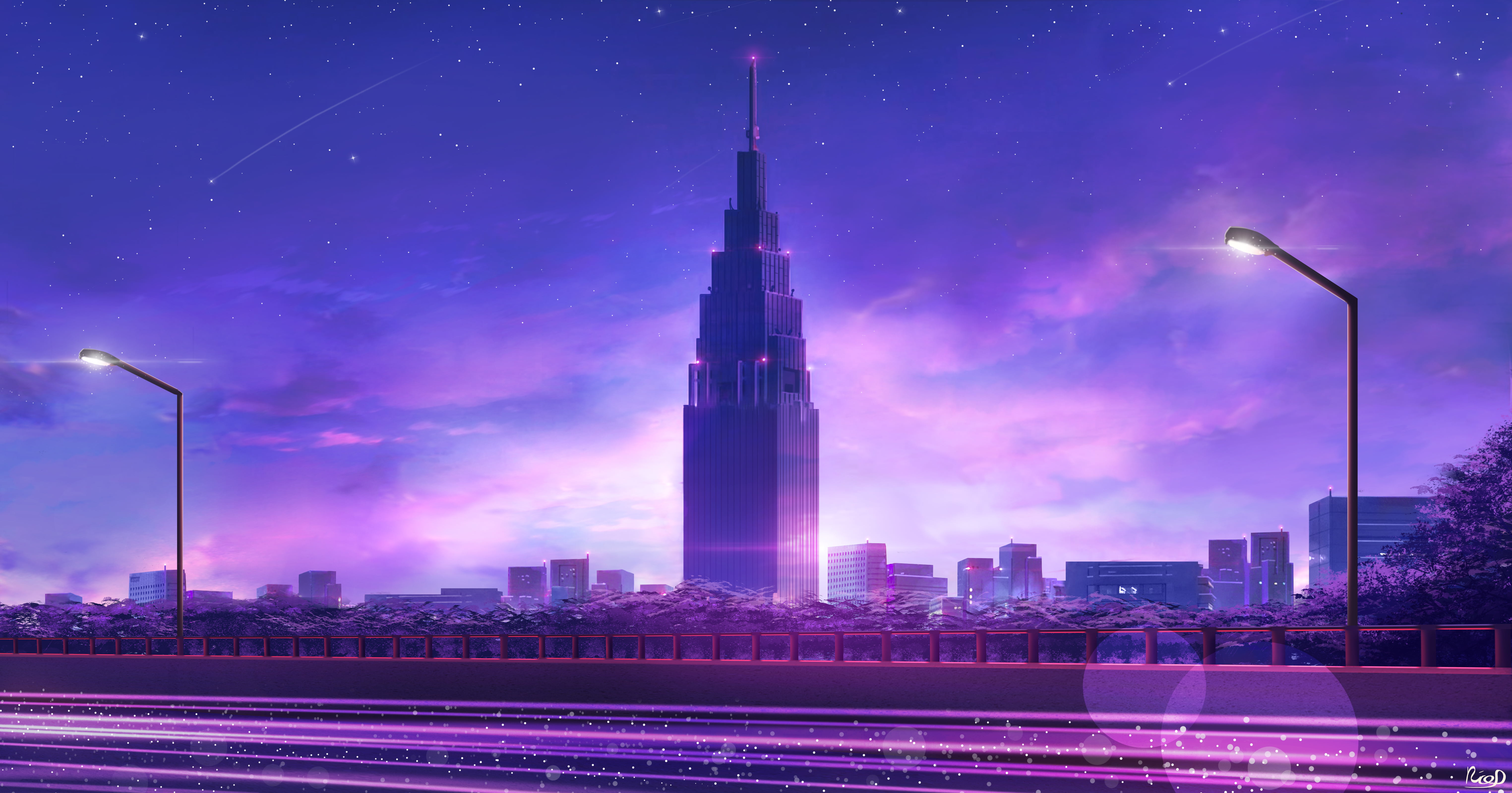 digital art artwork purple city landscape urban 2k 4k 5k