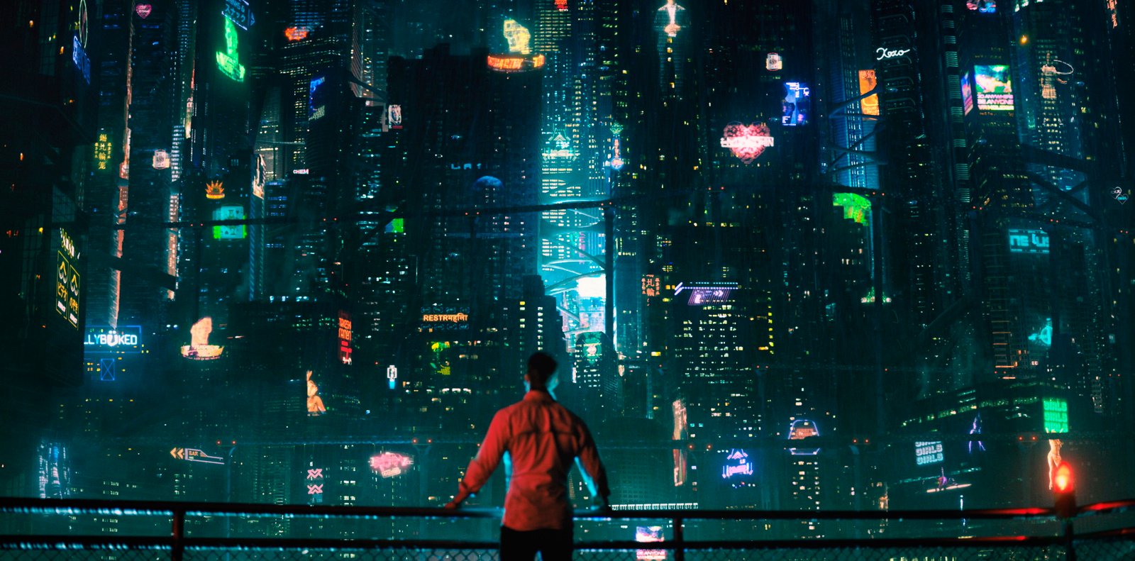 men s red shirt Netflix Altered Carbon cyberpunk city Game Boy Advance 2k 4k