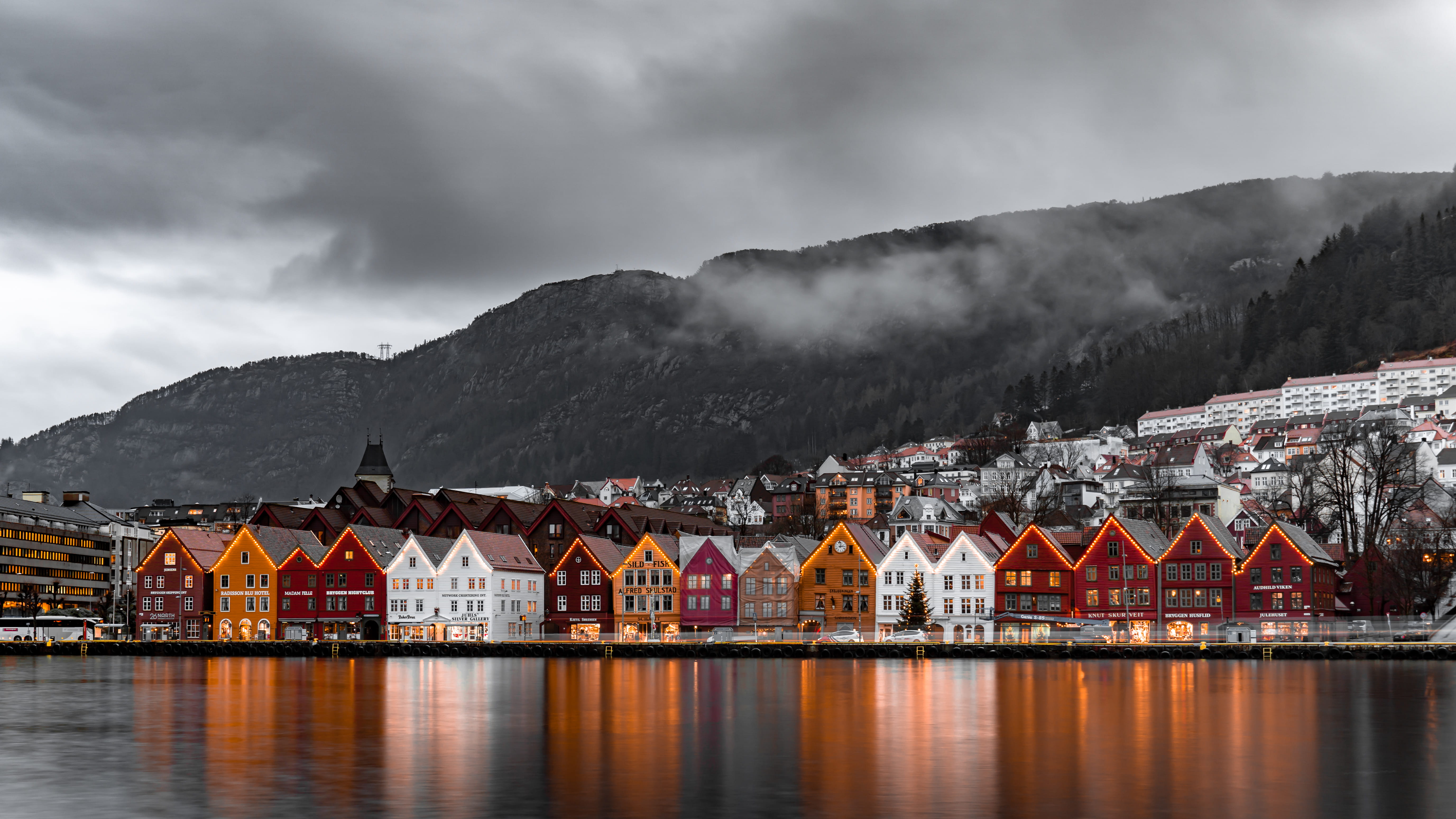 panorama city view water nature outdoors norway bryggen 2k 4k 5k