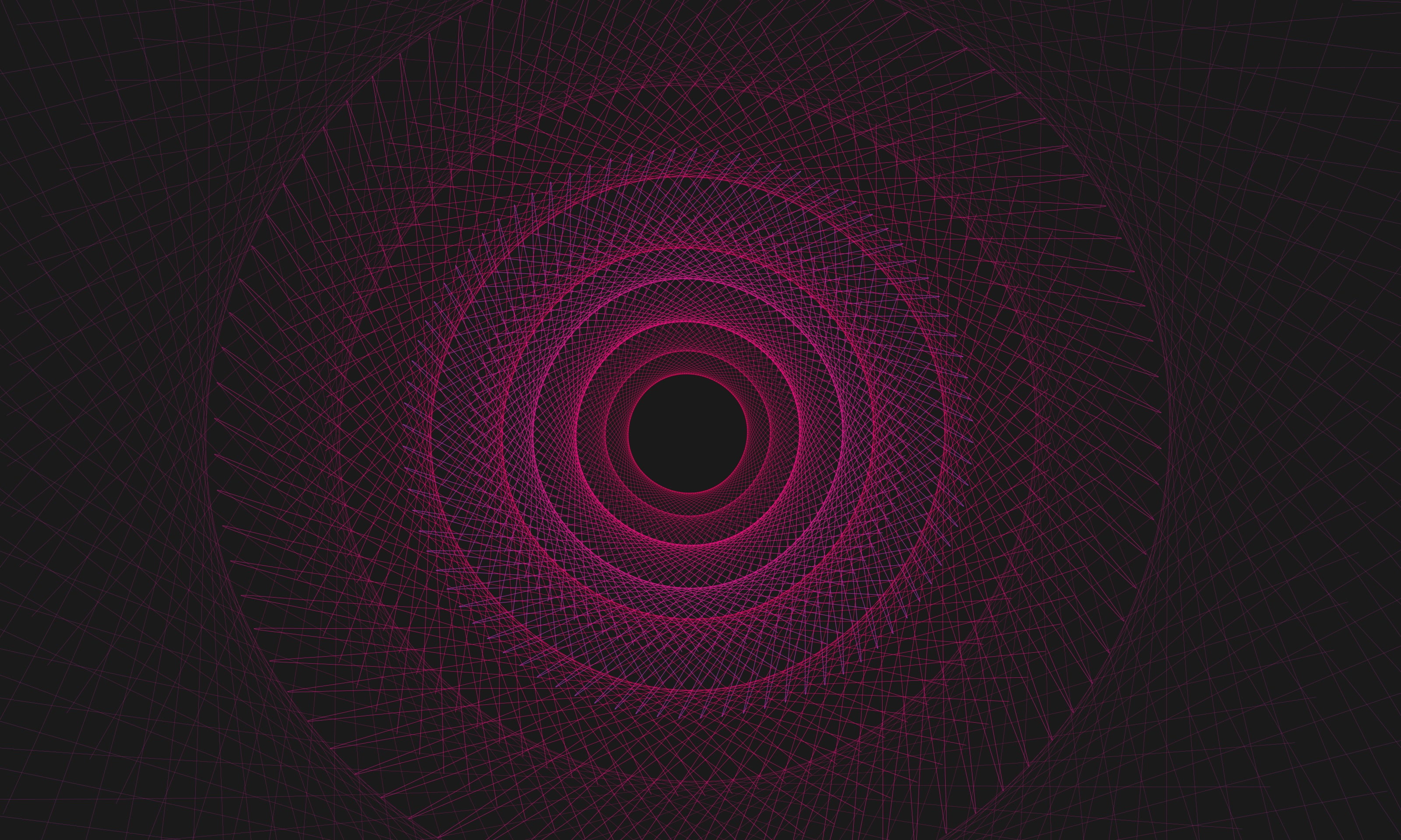round purple light wireframe pattern black background abstract 2k