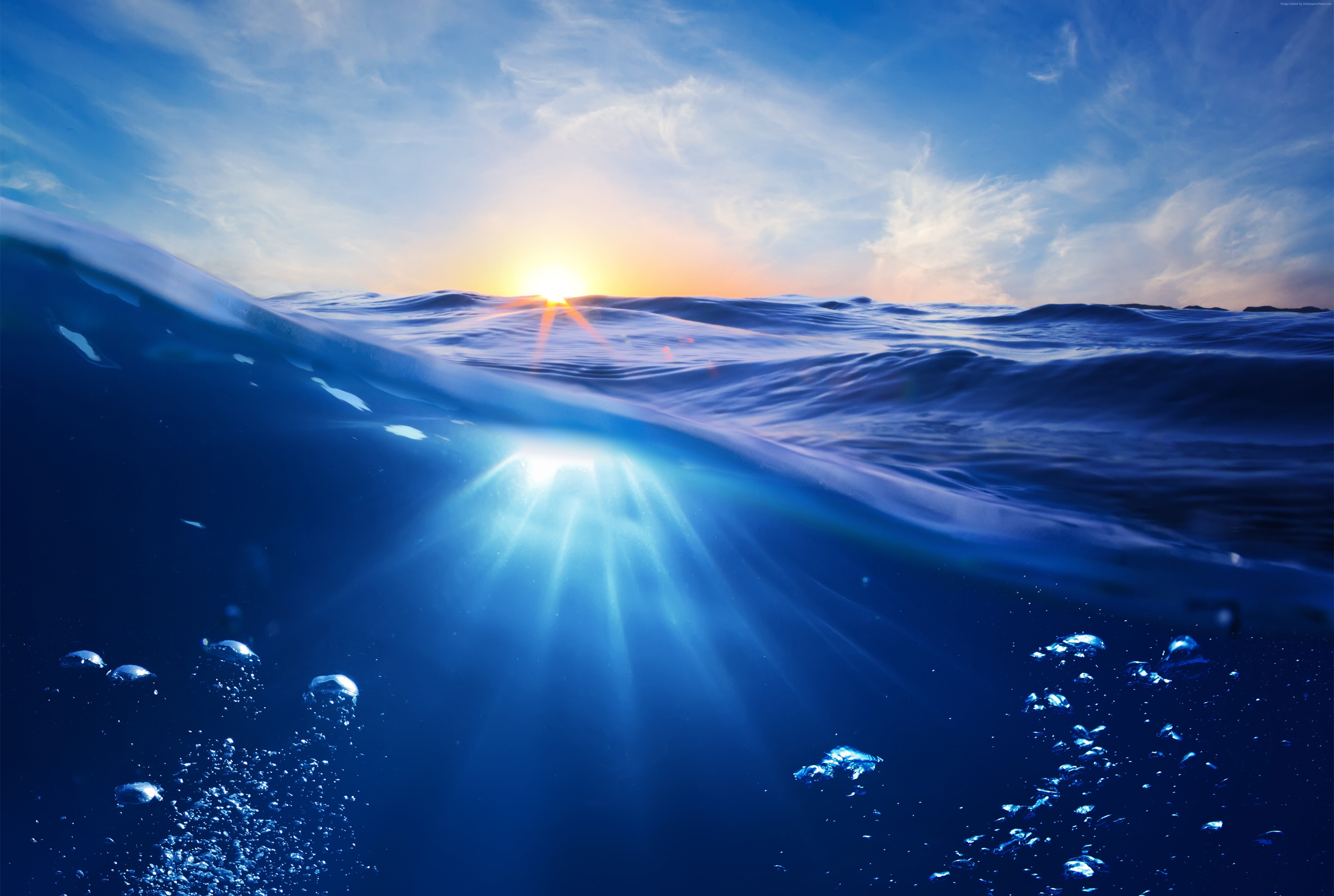 Sea underwater sun nature Ocean rays blue sky 2k 4k 5k