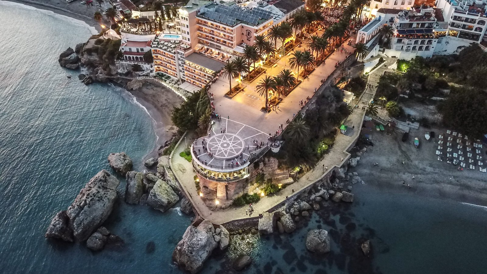 sunset nerja balc n de europa lights sea beach calm 2k 4k