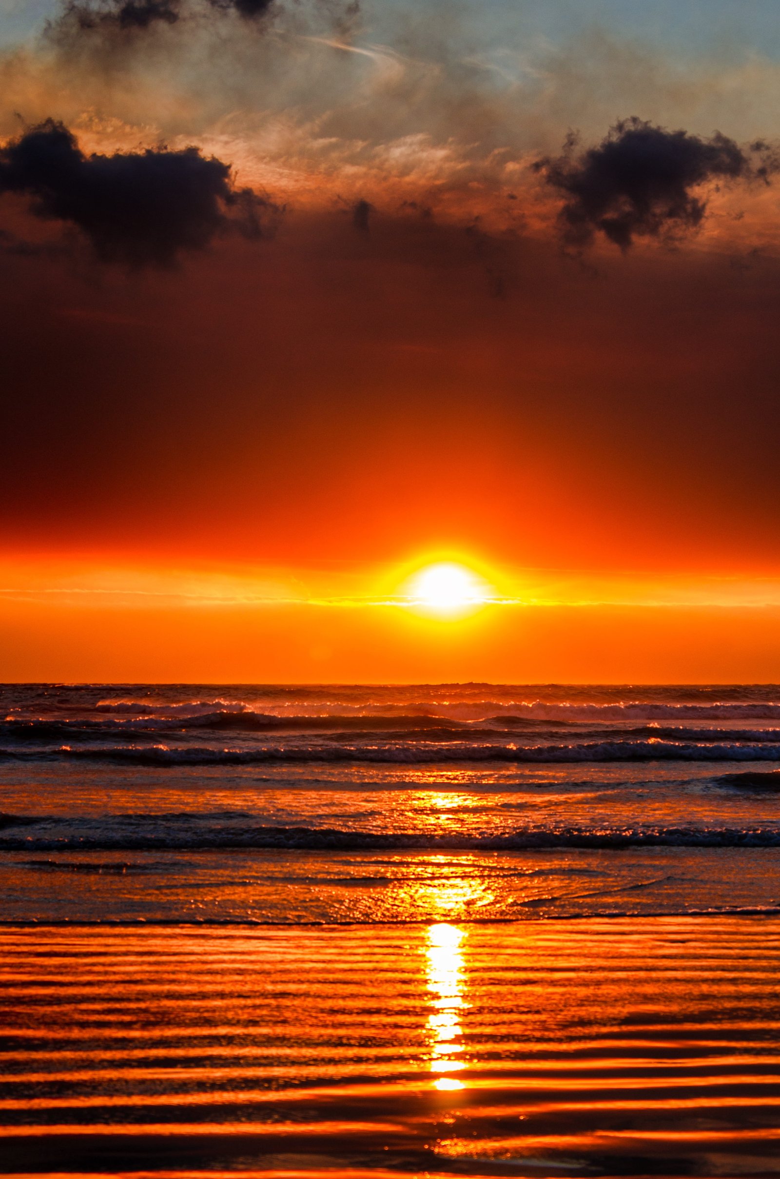 sunset ocean clouds beach sea sky water landscape nature 2k
