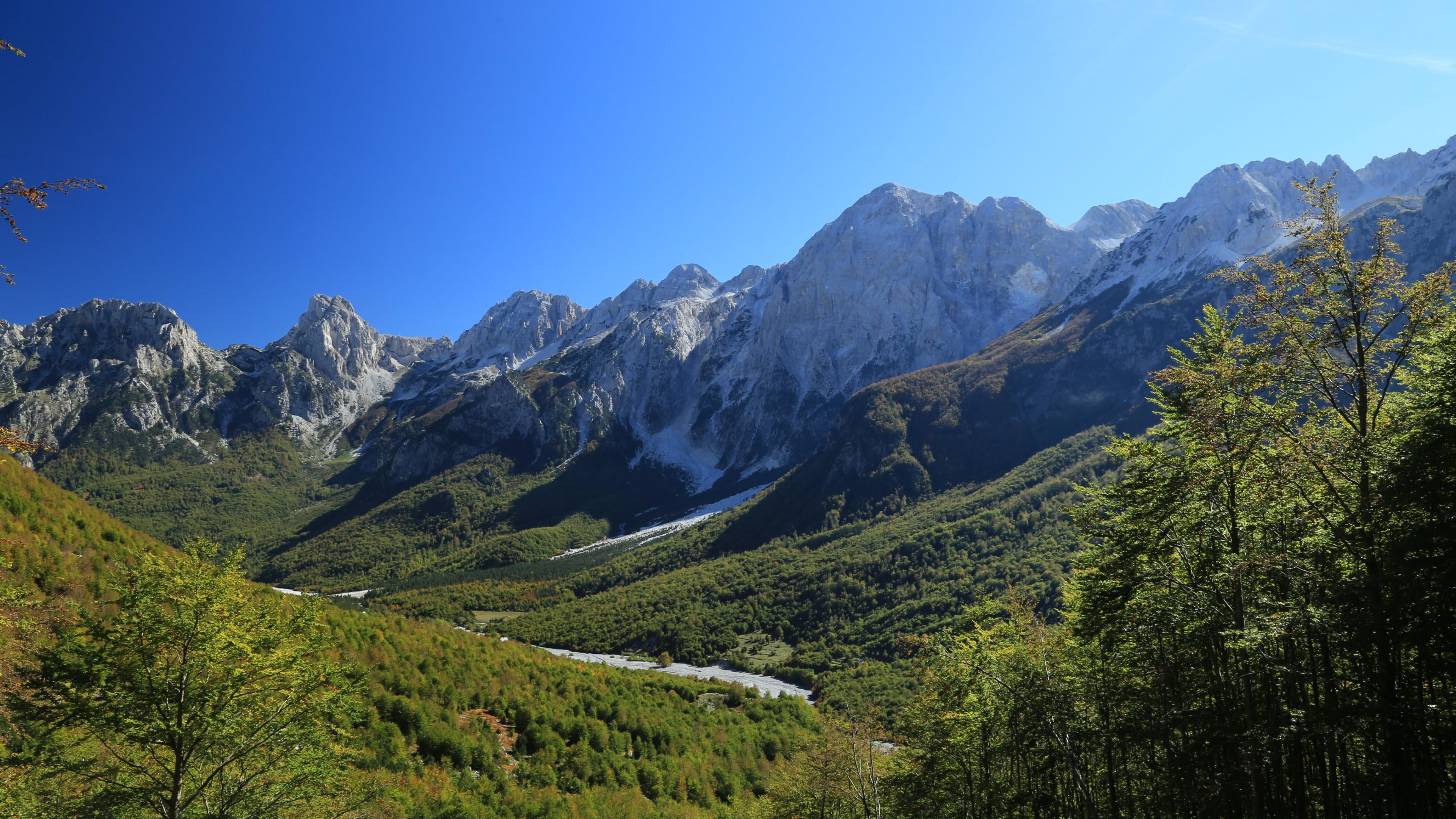 valbona river valbone albania valley europe blue sky 2k 4k