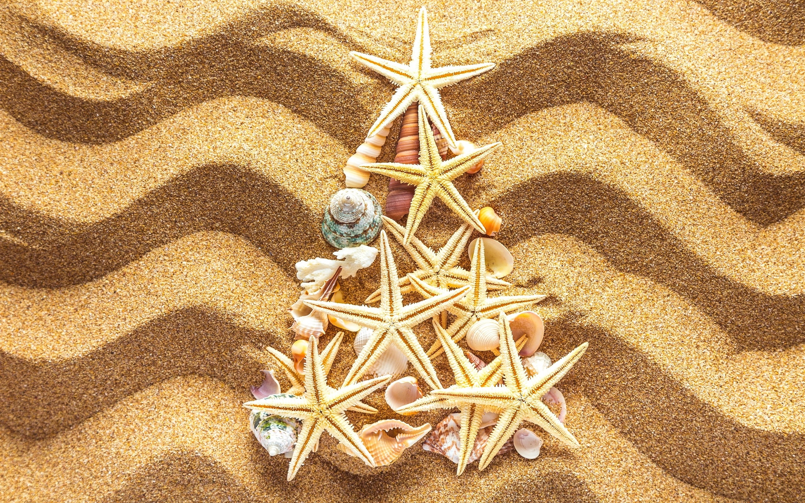 Beach sands seashells starfish Christmas tree and seashell triangular decor 2k