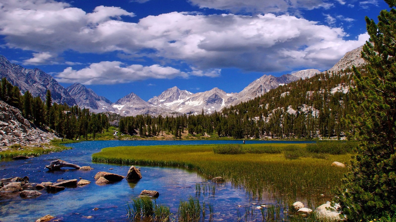 Beautiful Landscape Scenery River Grass Mountains And White Clouds Wide Windows Background High Resolution Download Free 2k 4k