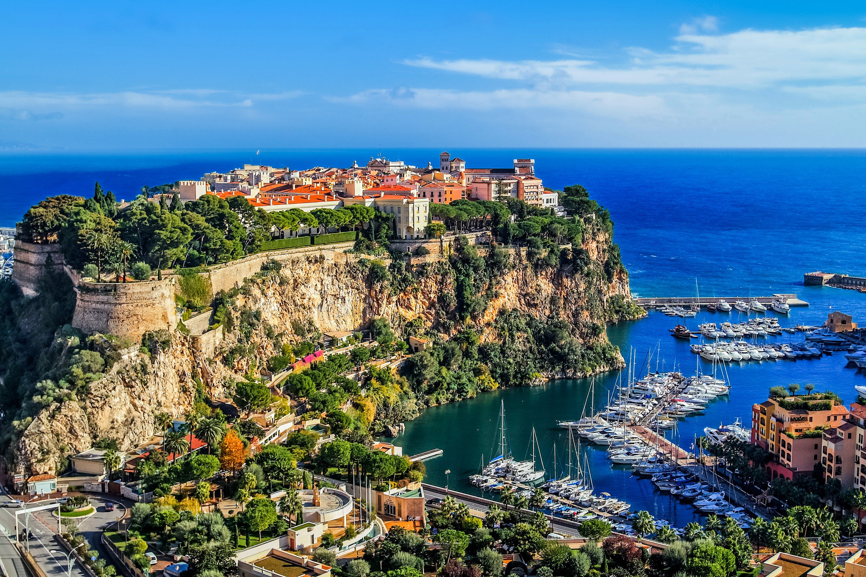 Monaco Monte Carlo sea rocks beach sky boats coast houses 2k