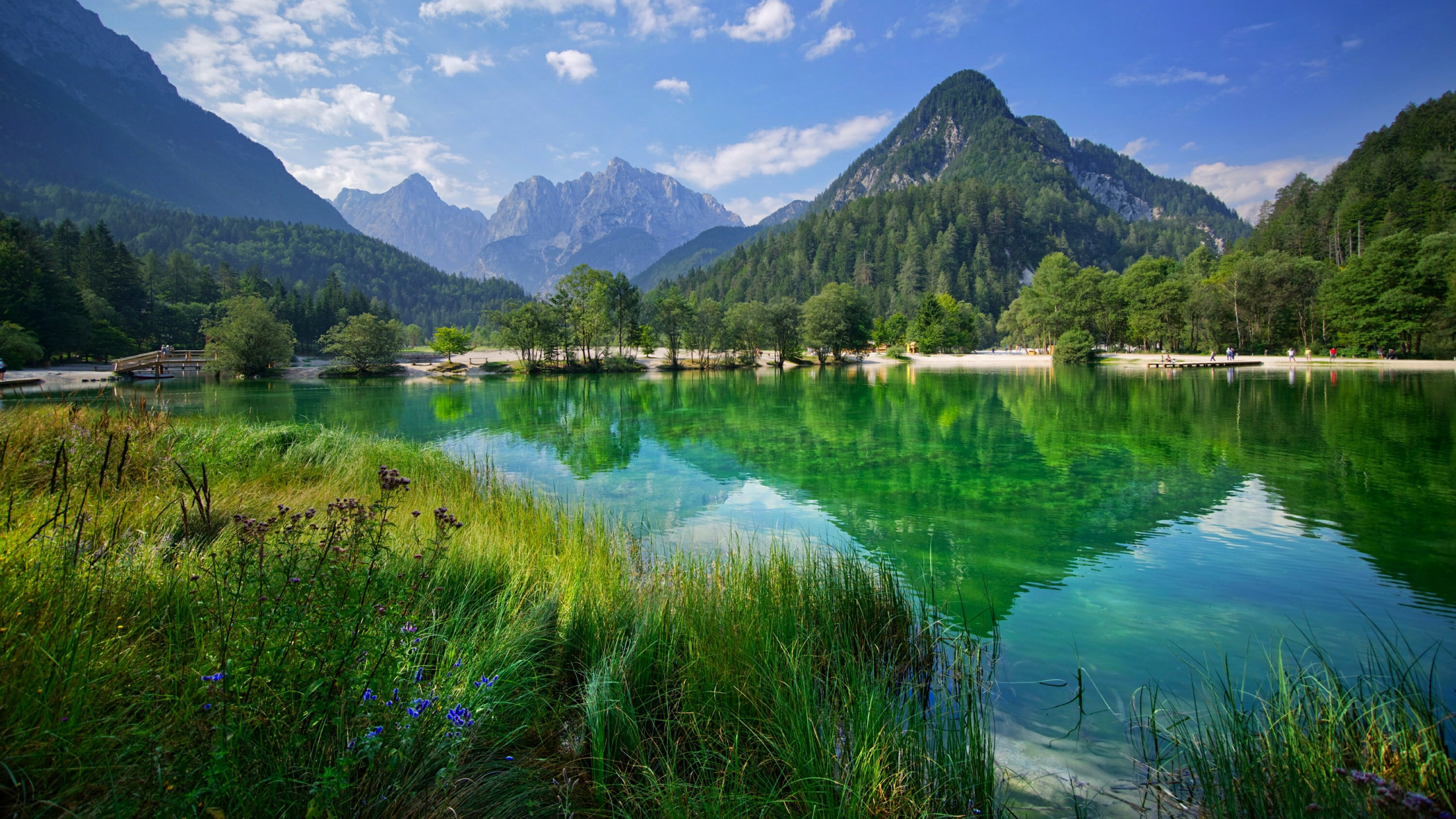 sky apine lake alps julian slovenia kranjska gora 2k 4k