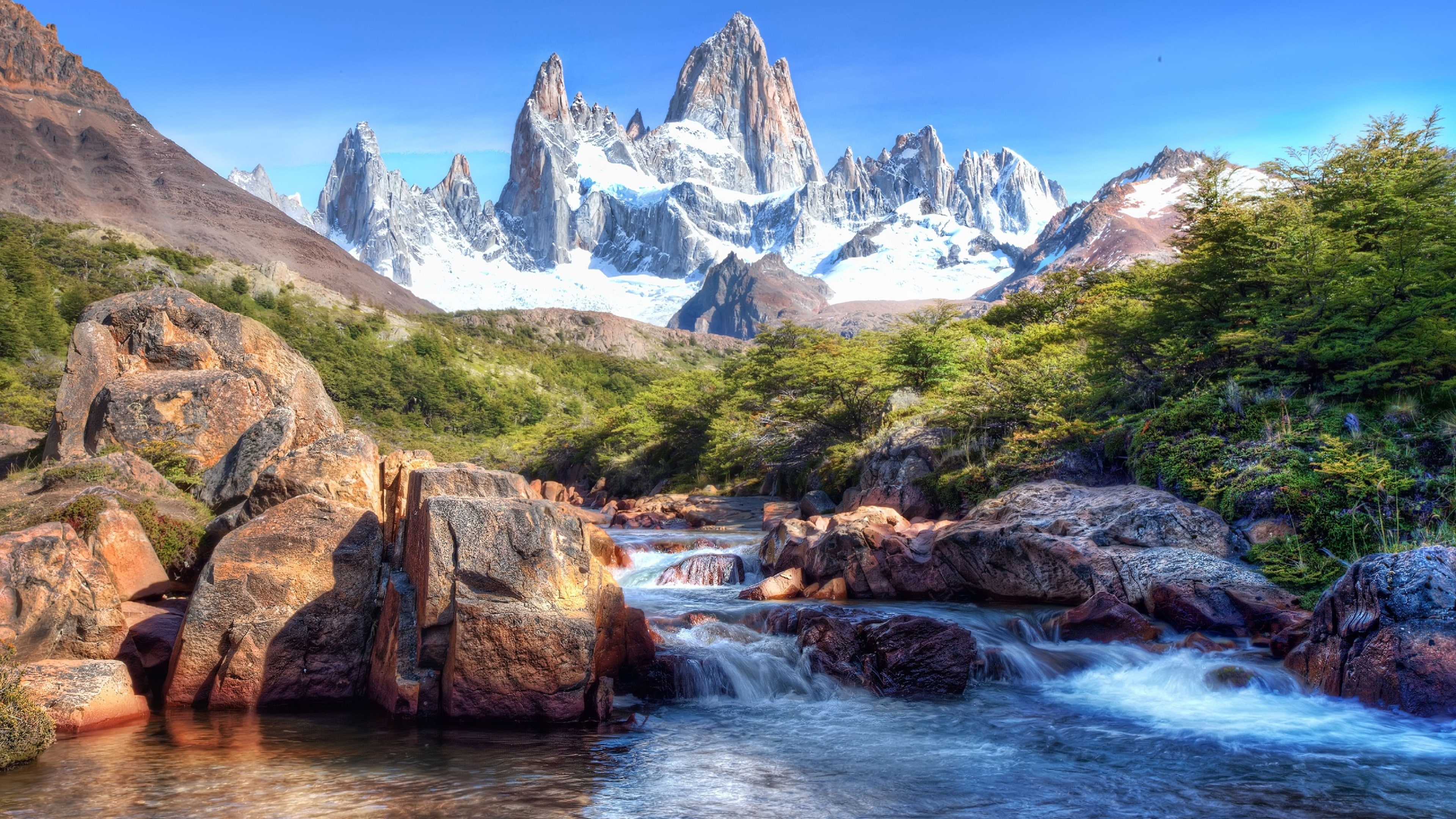 stream argentina south america fitz roy landscape river 2k 4k