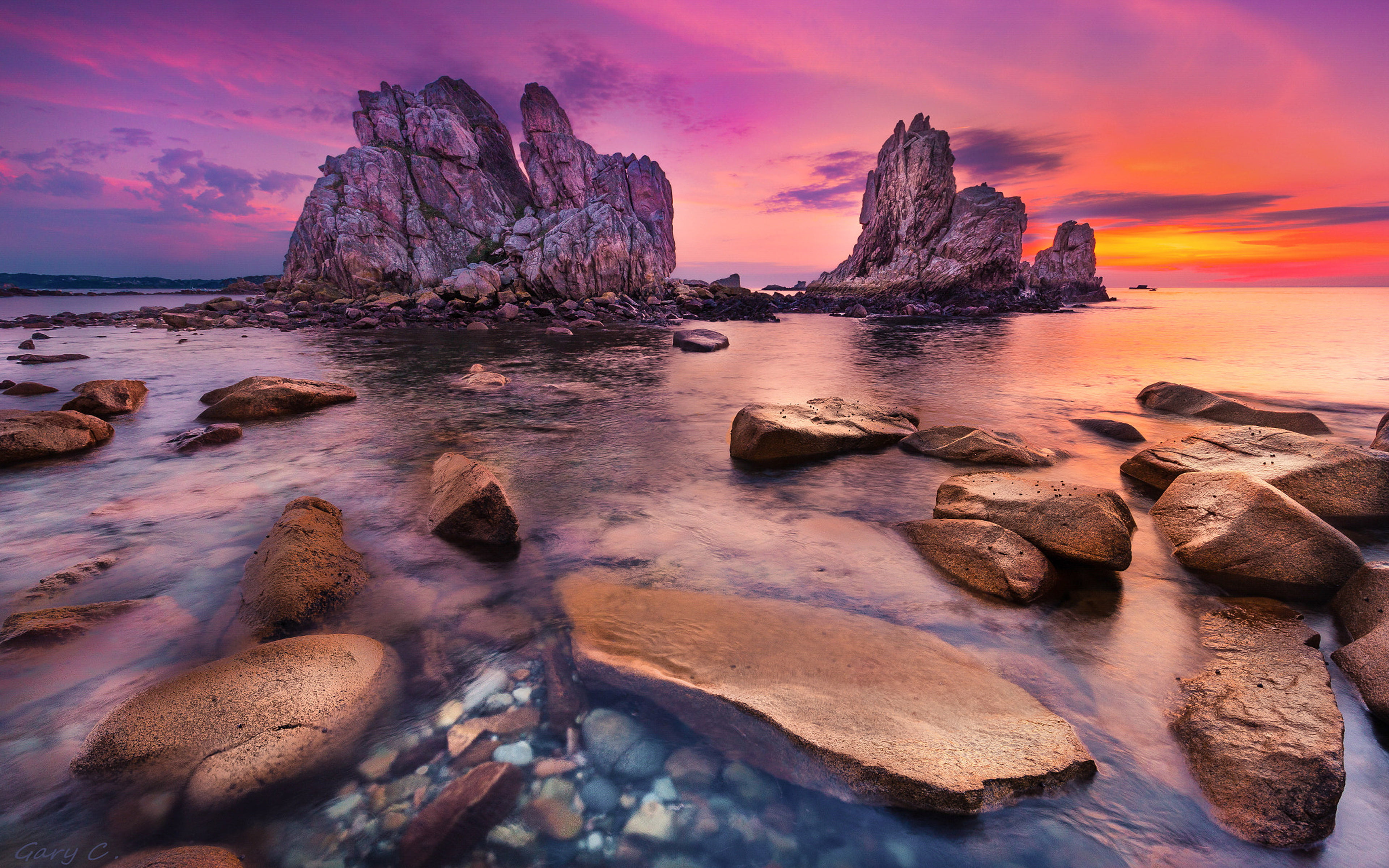 Sunset Rock Formations Near Plougrescant In Brittany France Atlantic Ocean Ultra Hd Wallpapers For Desktop Mobile Phones And Laptop 2k 4k