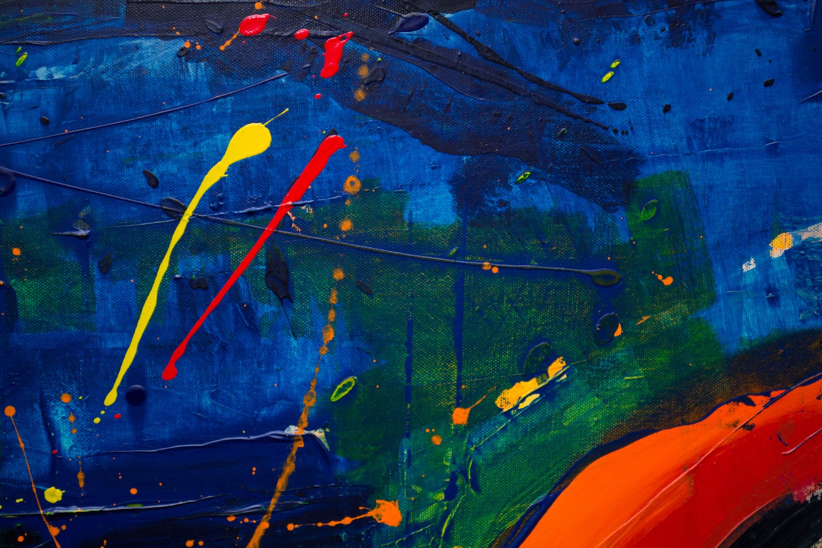 blue and orange abstract painting paint splatter art design 2k 4k 5k