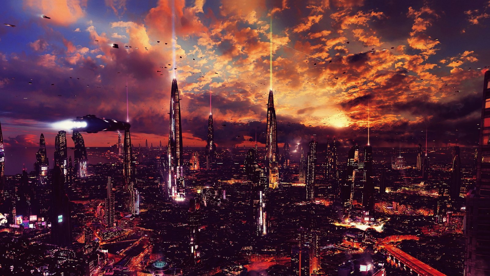 cityscape view of city during nighttime artwork futuristic 2k 4k