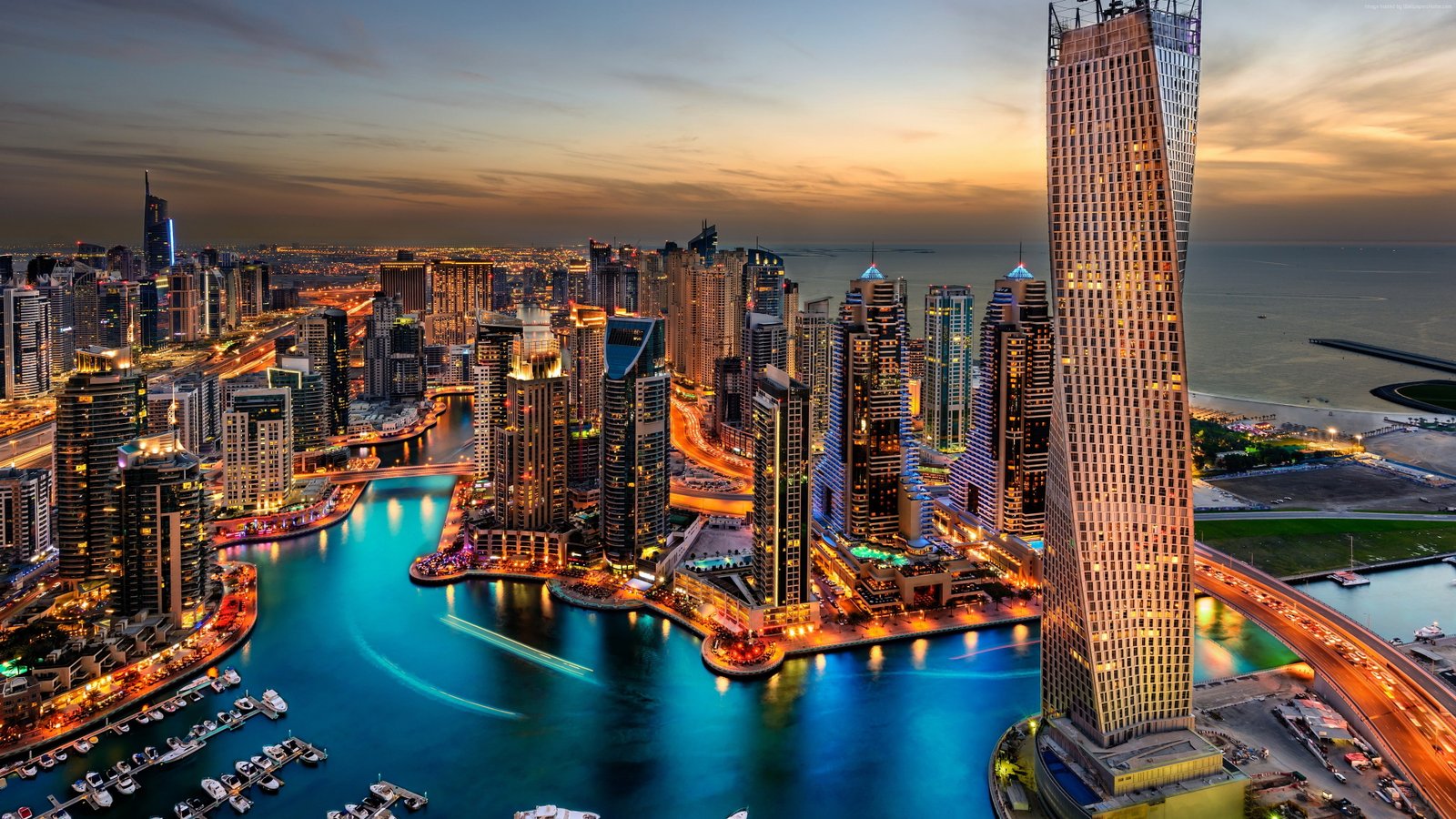 dubai city Skyscrapers building Hotel Travel night lights 2k 4k