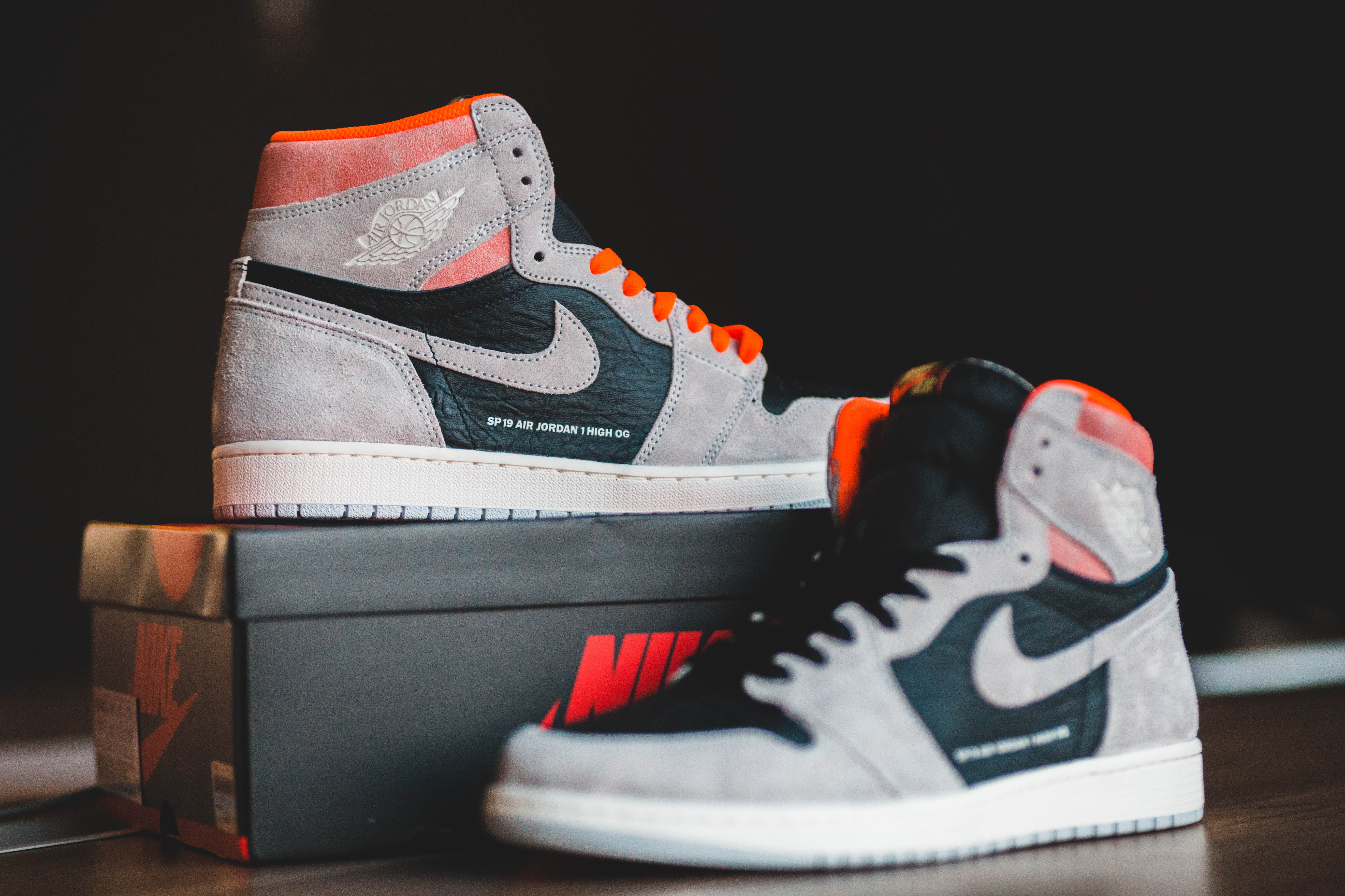 gray and black Nike Air Jordan 1 s footwear apparel clothing 2k 4k 5k