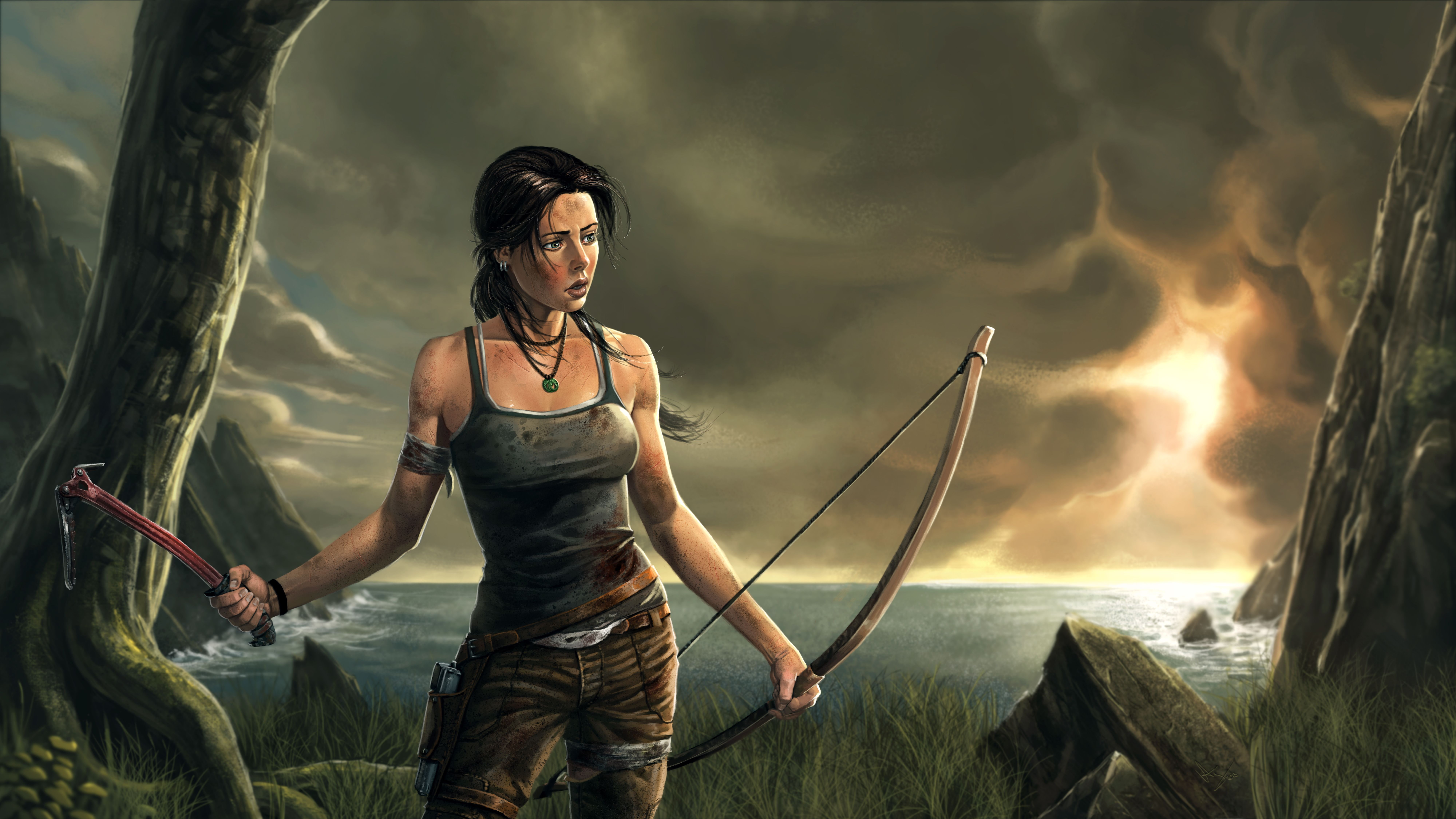 lara croft tomb raider artwork hd sea water 2k 4k 5k 8k