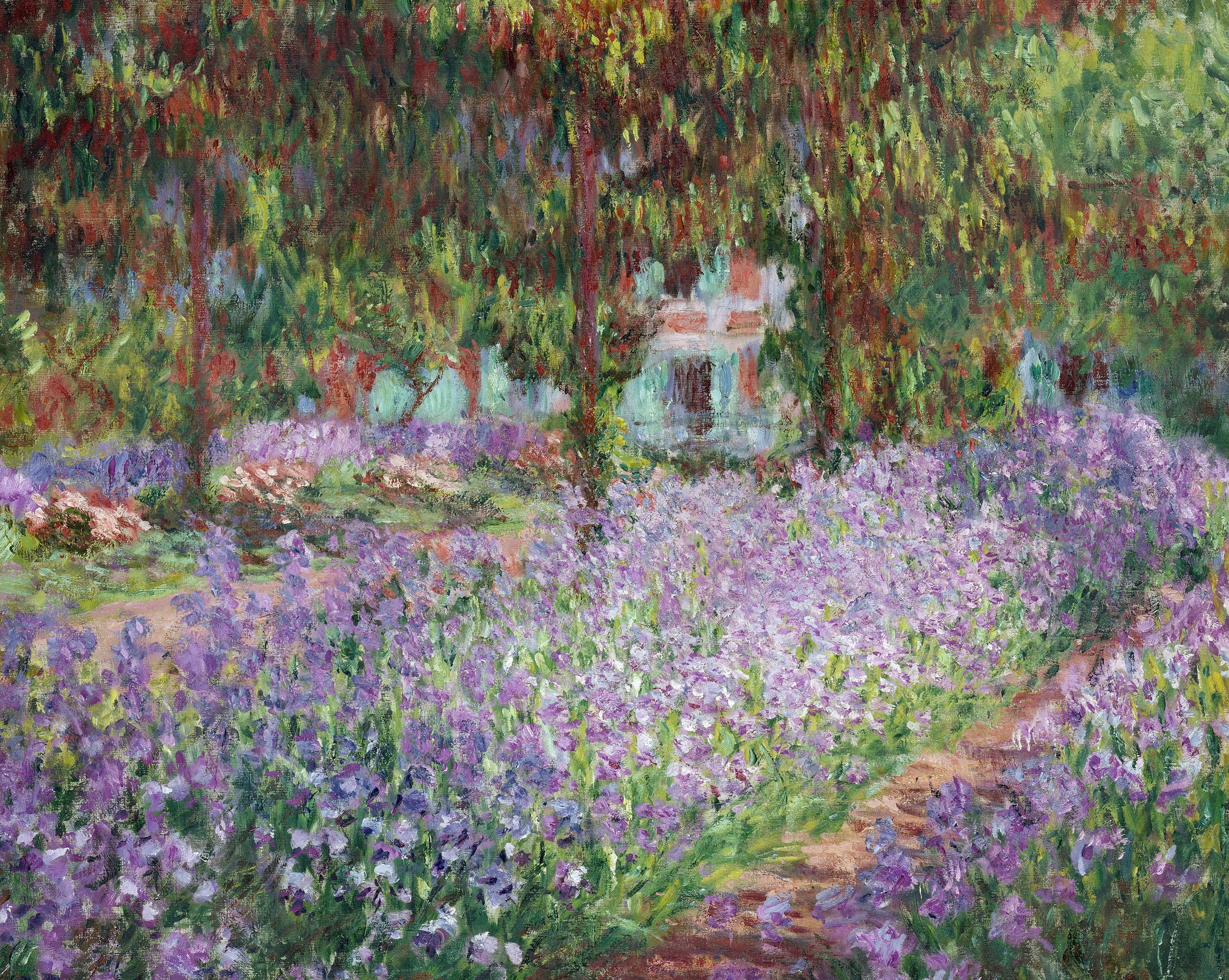 lavender field painting landscape picture Claude Monet Irises in s Garden 2k