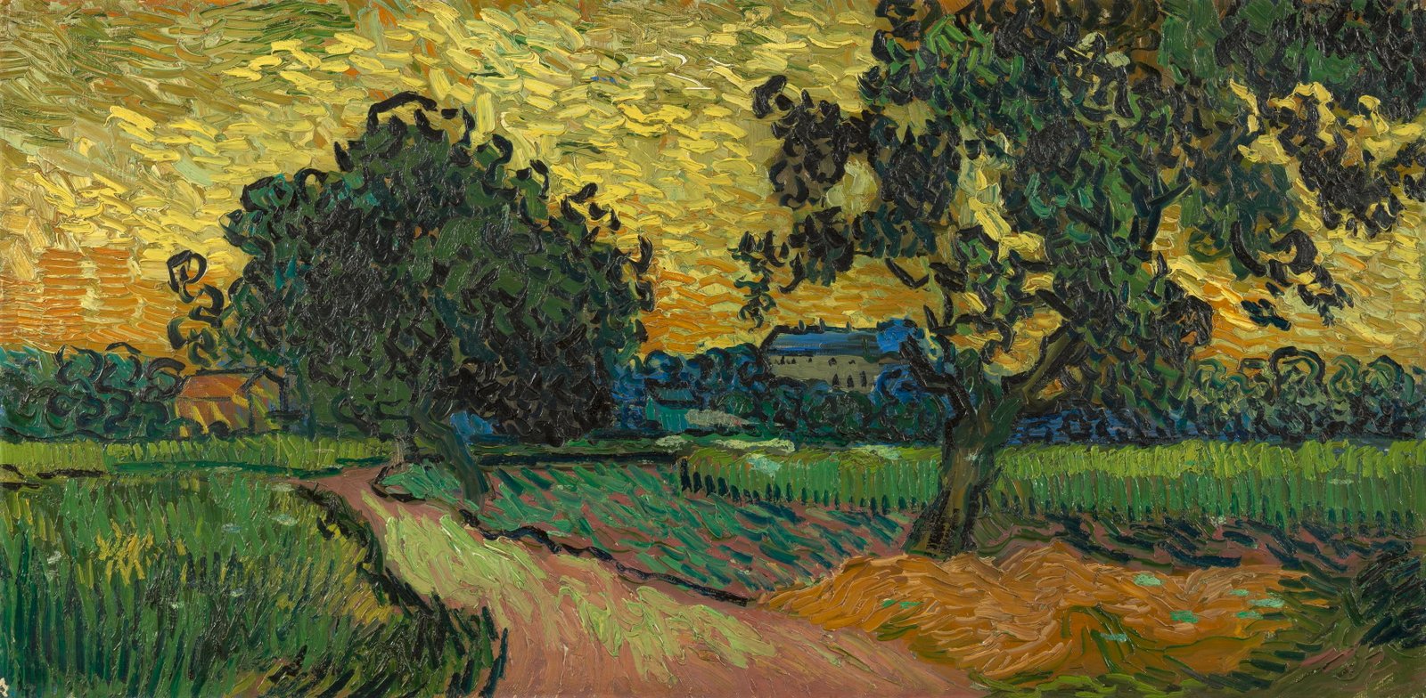 Vincent van Gogh oil painting landscape water plant tree 2k 4k