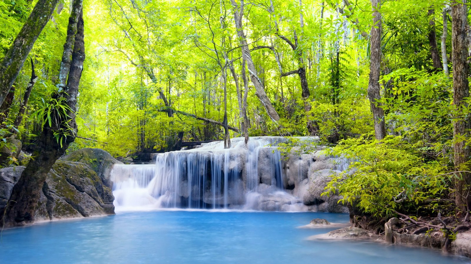 waterfall nature vegetation national park erawan falls 2k 4k