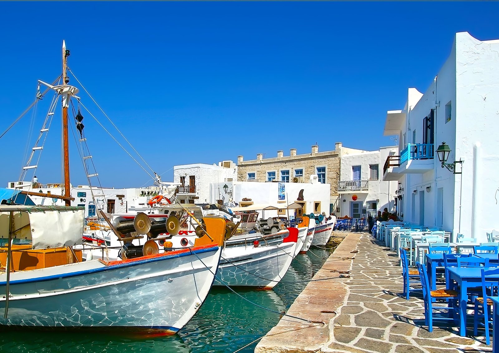 white boats sea the sky clouds landscape nature home Greece 2k 4k
