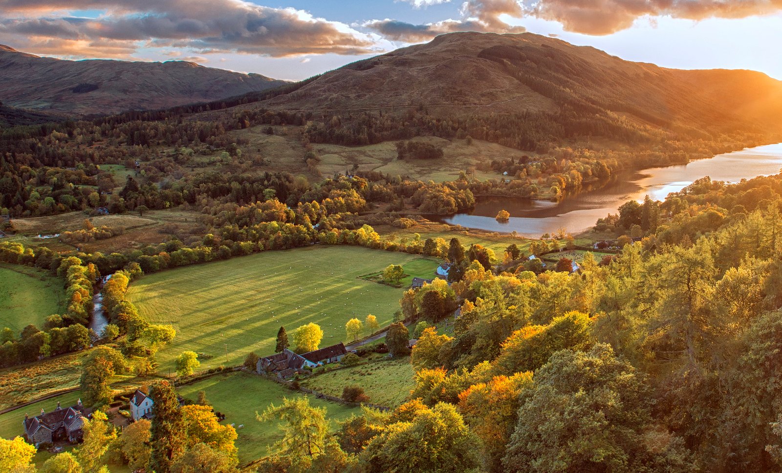 aerial photo of green mountains scotland Creag Balquhidder 2k 4k