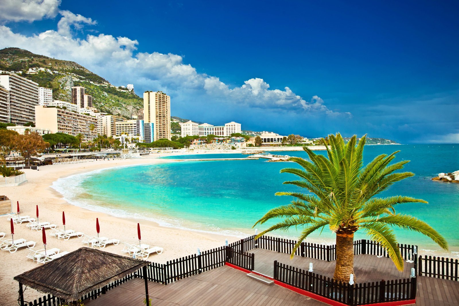beach water Monaco sky clouds 2k 4k