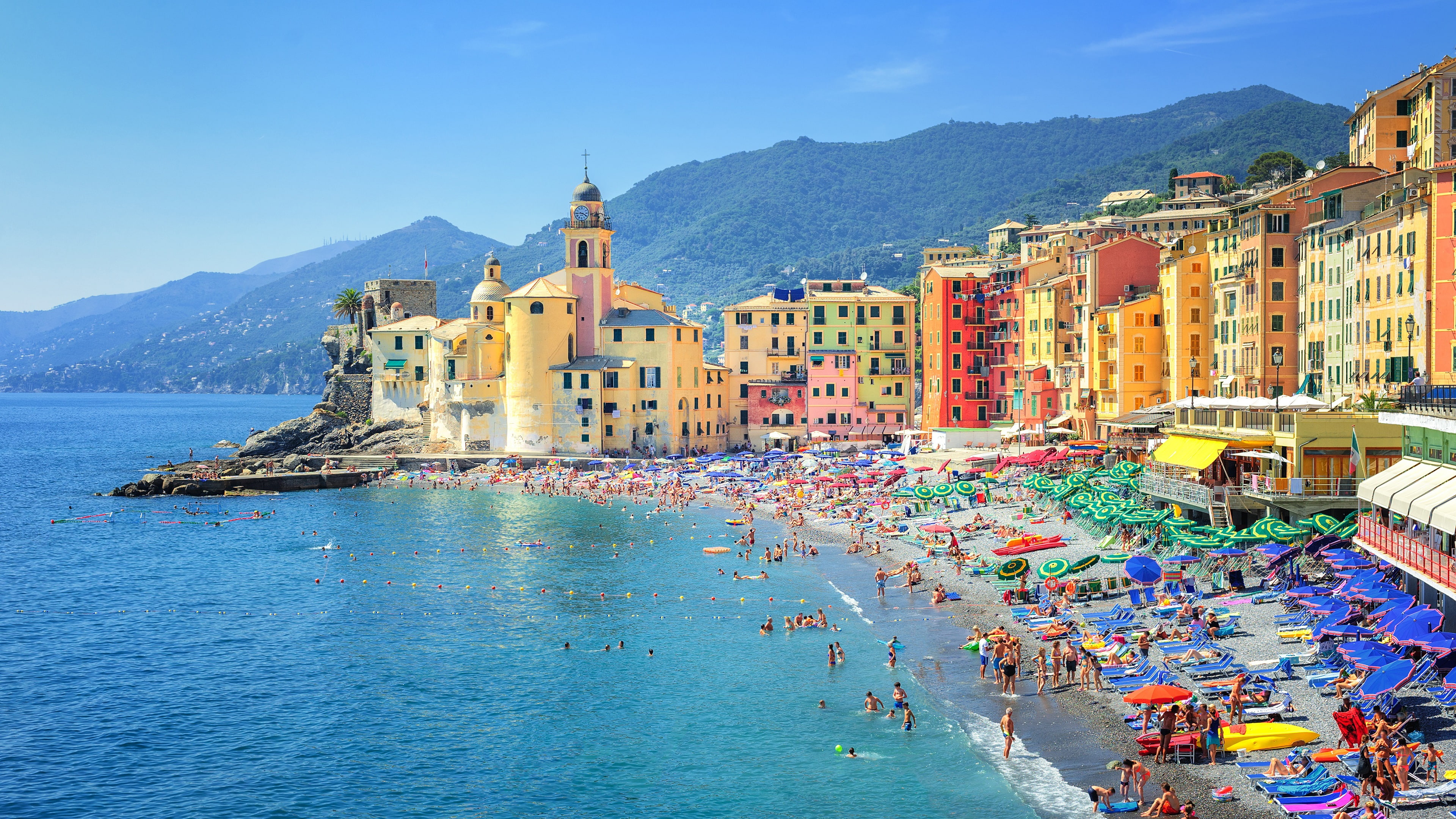 camogli liguria genova italy europe beach colorful portofino 2k 4k
