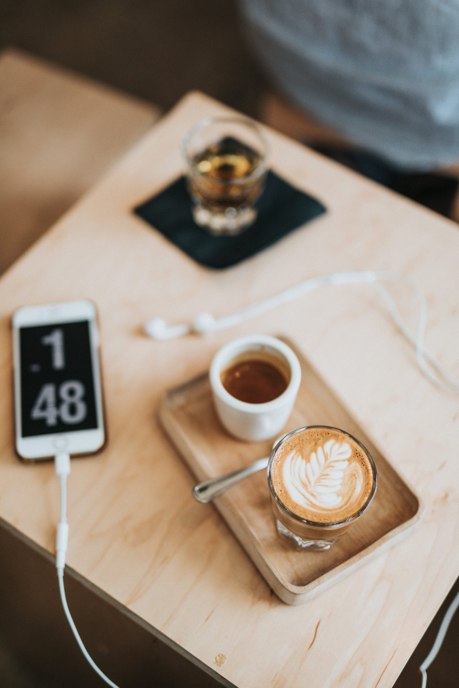 clear glass teacup on brown wooden board caffeine coffee korean 2k 4k