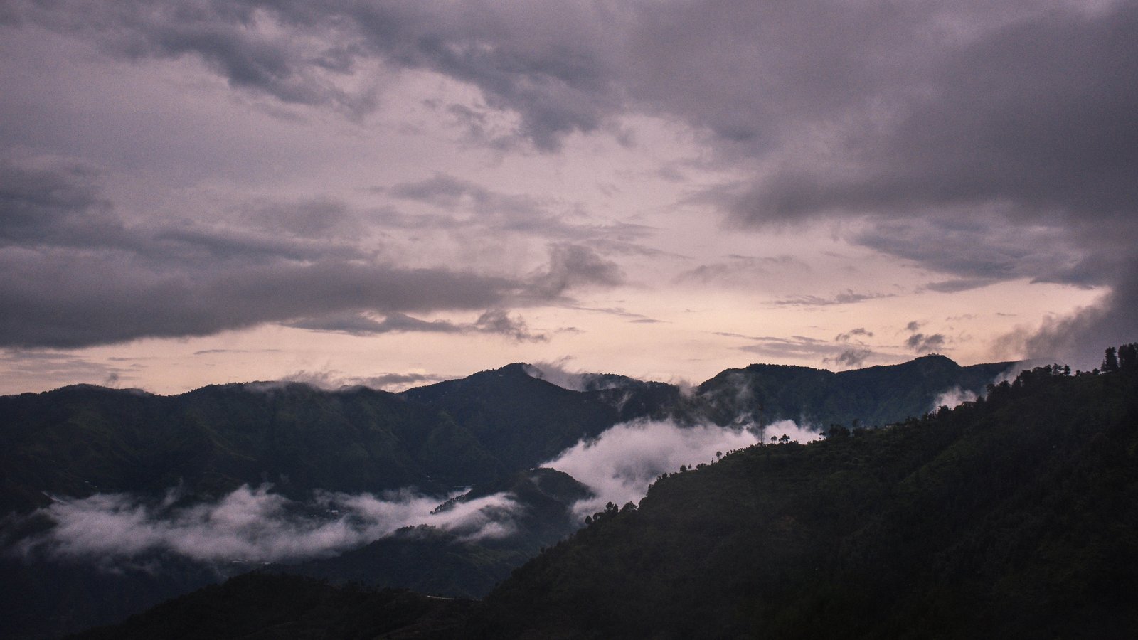 mountain covered with clouds mist fog valley sky dark nature 2k 4k 5k
