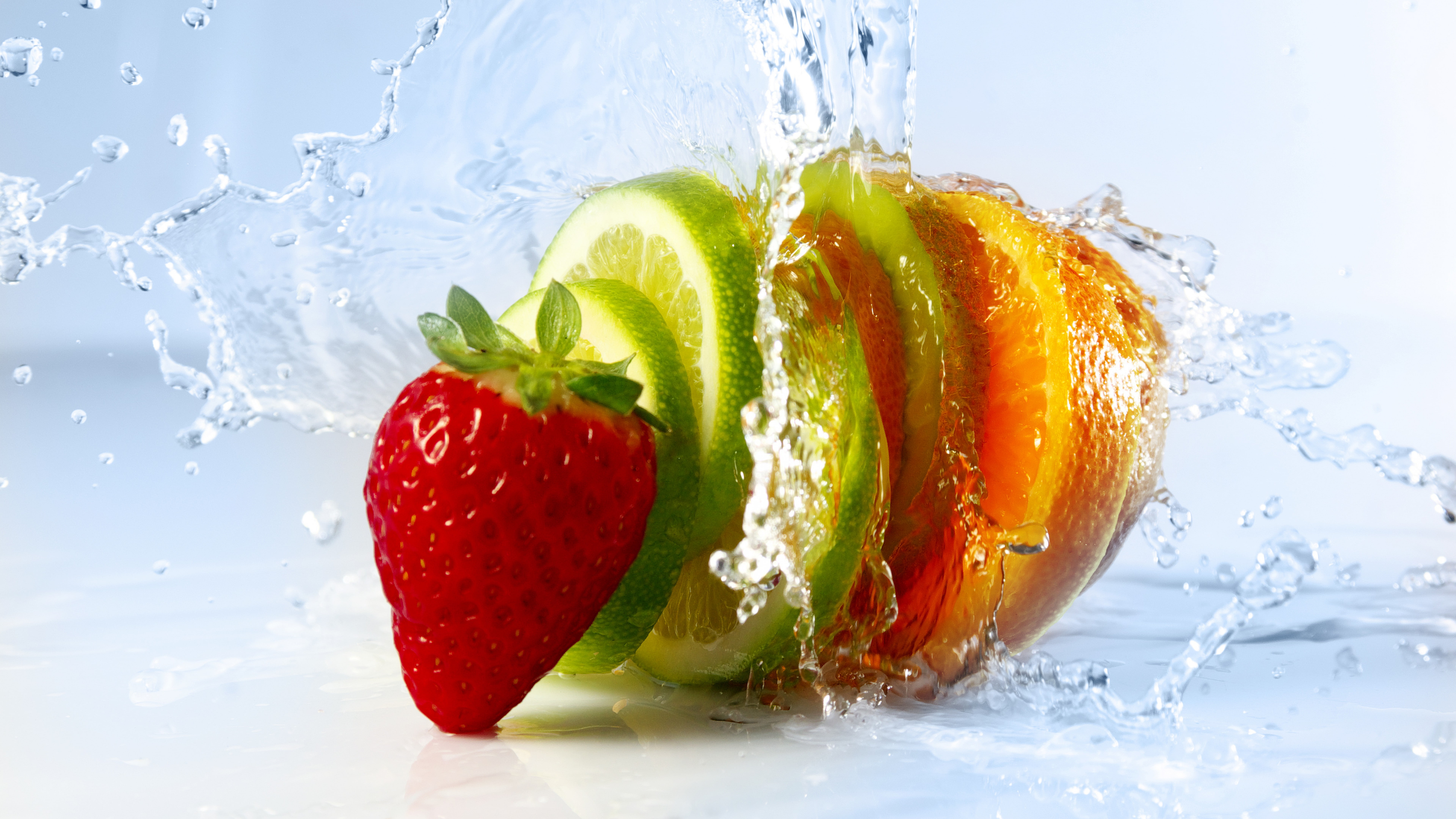 slice of citrus fruit and strawberry with splash water lime 2k 4k 5k 8k