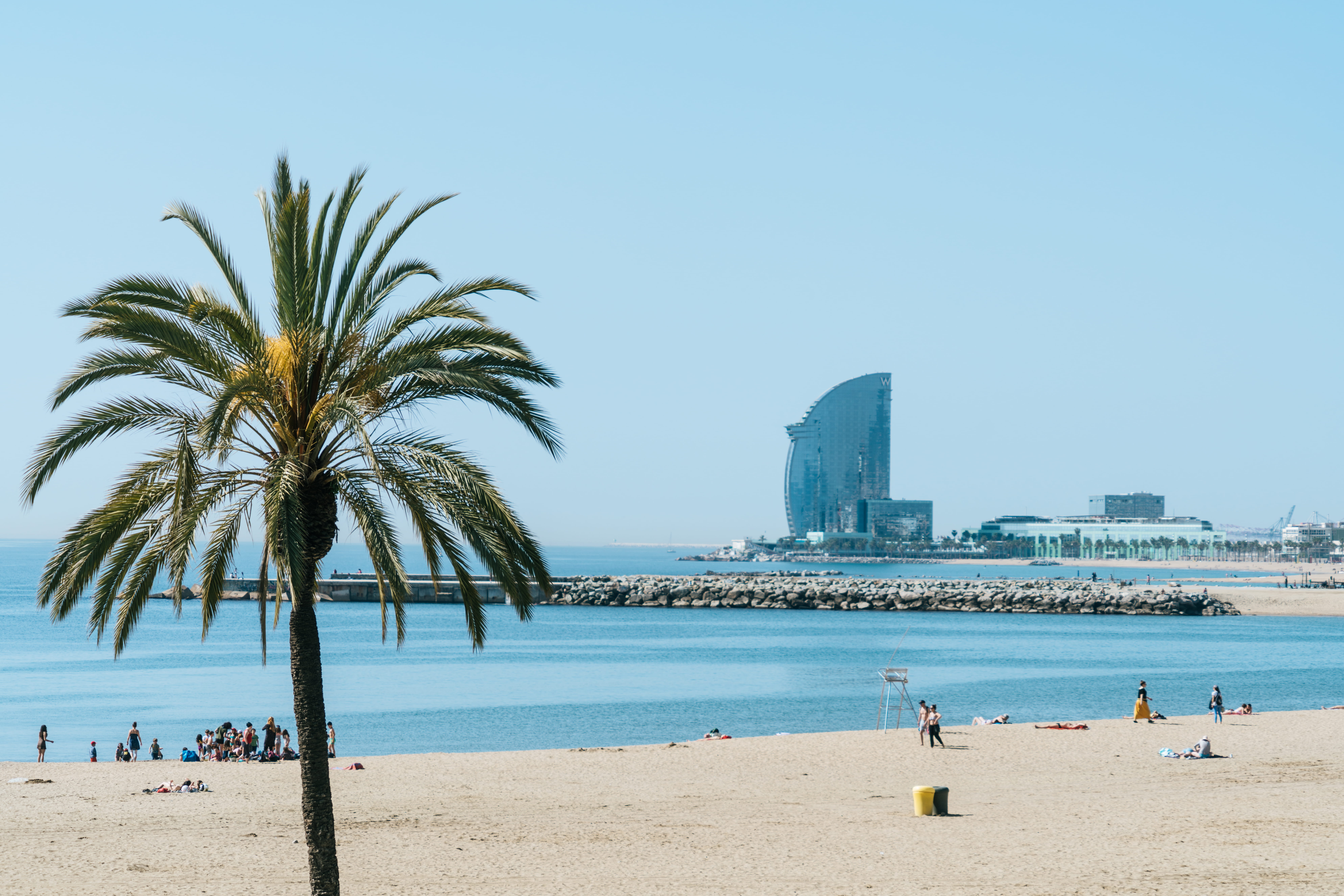 spain barcelona beach people no clouds beaches 2k 4k 5k 8k