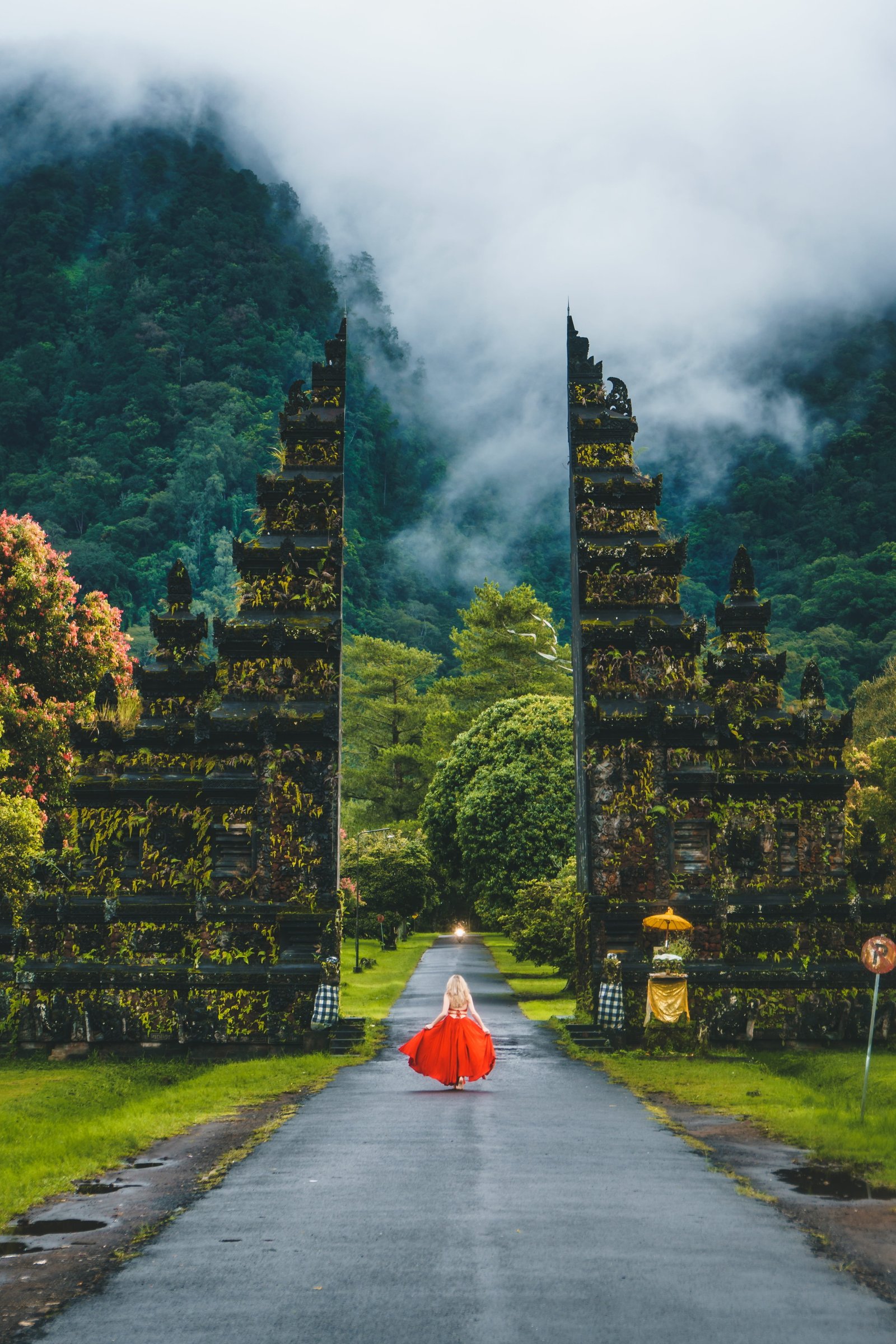 woman walking on pathway travel outdoors girl landscape nature 2k 4k