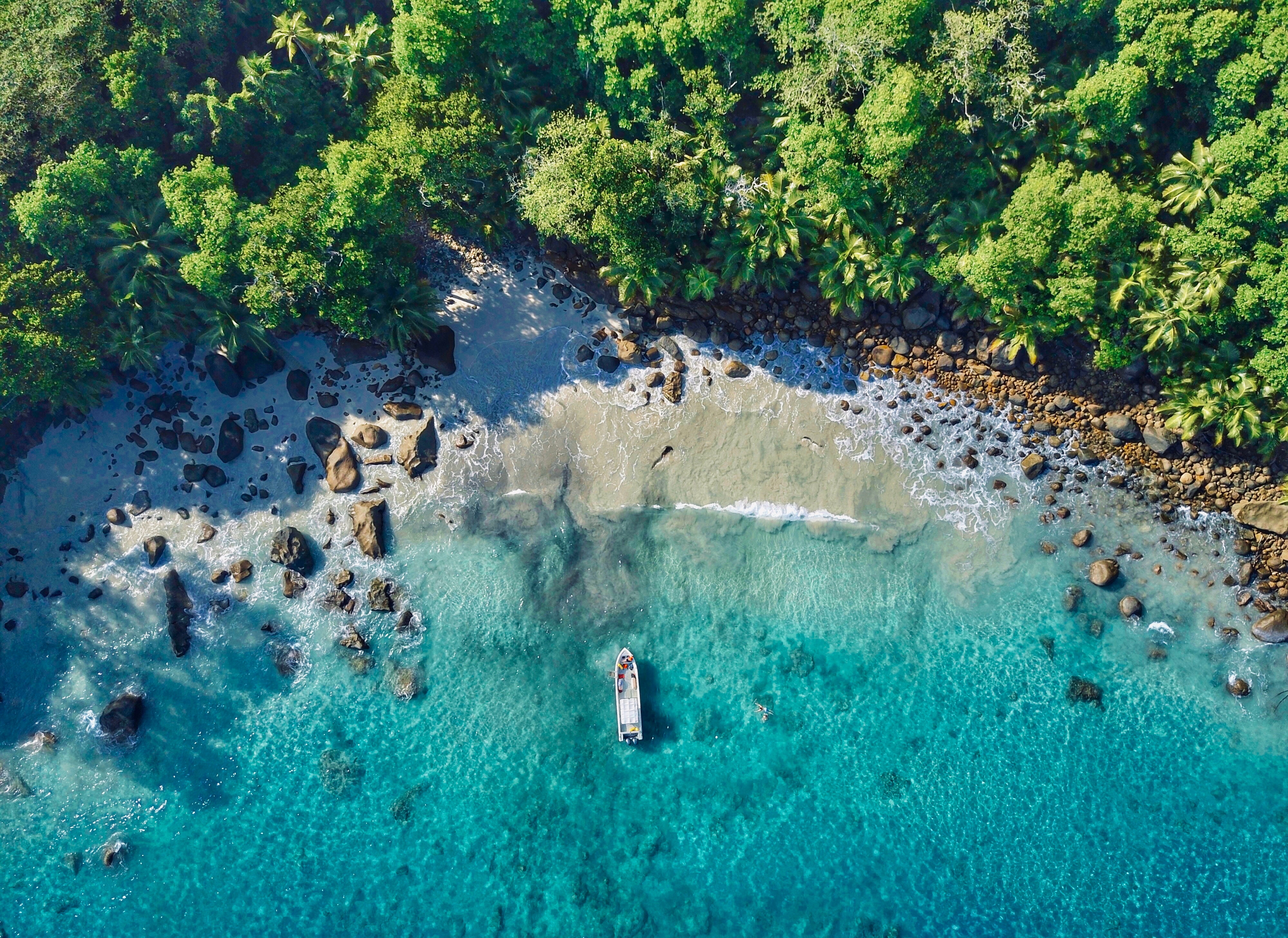 Beach Aerial view Silhouette Island Seychelles 2k 4k