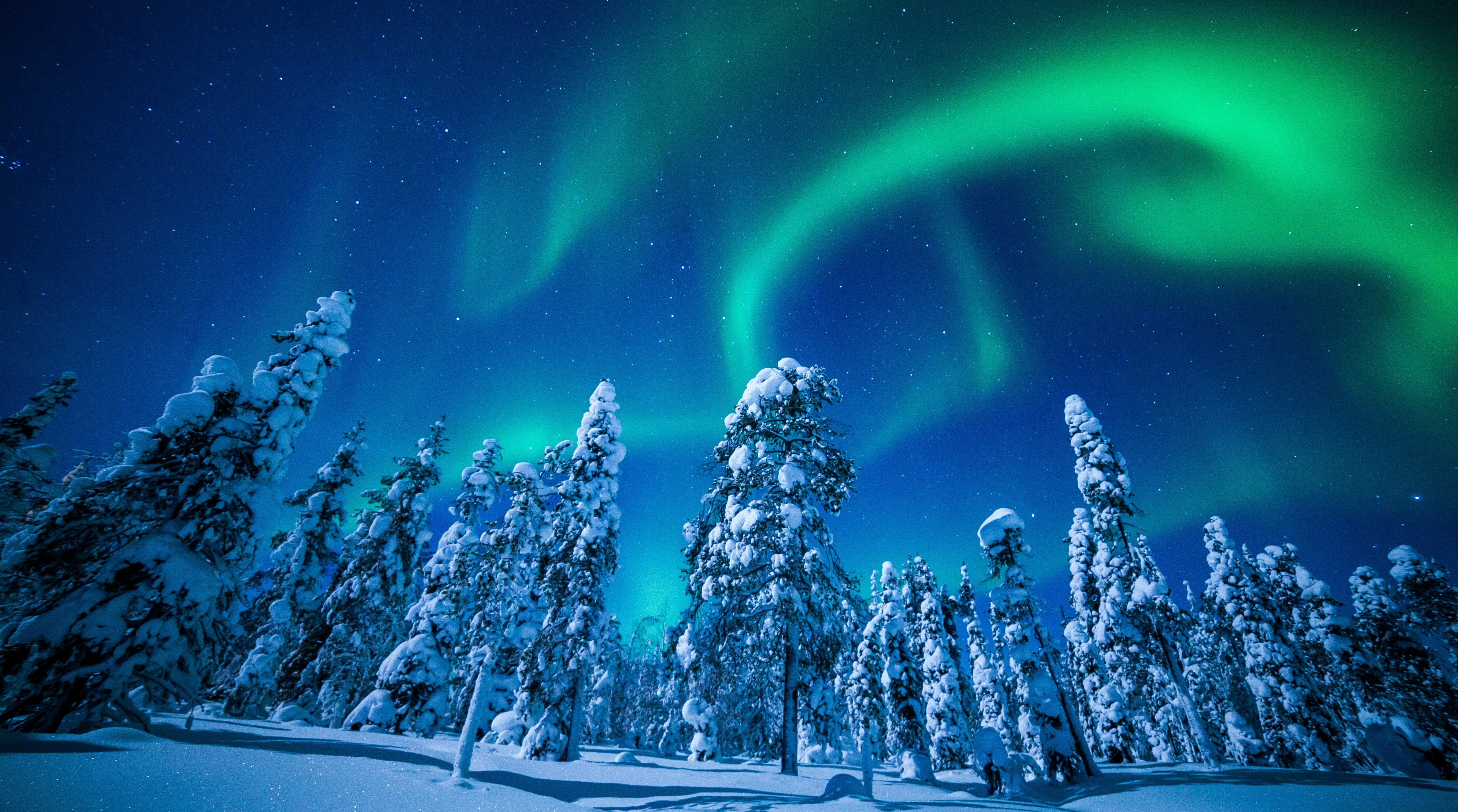 Landscape Winter Northern Lights Finland Seasons Night Aurora 2k 4k 5k