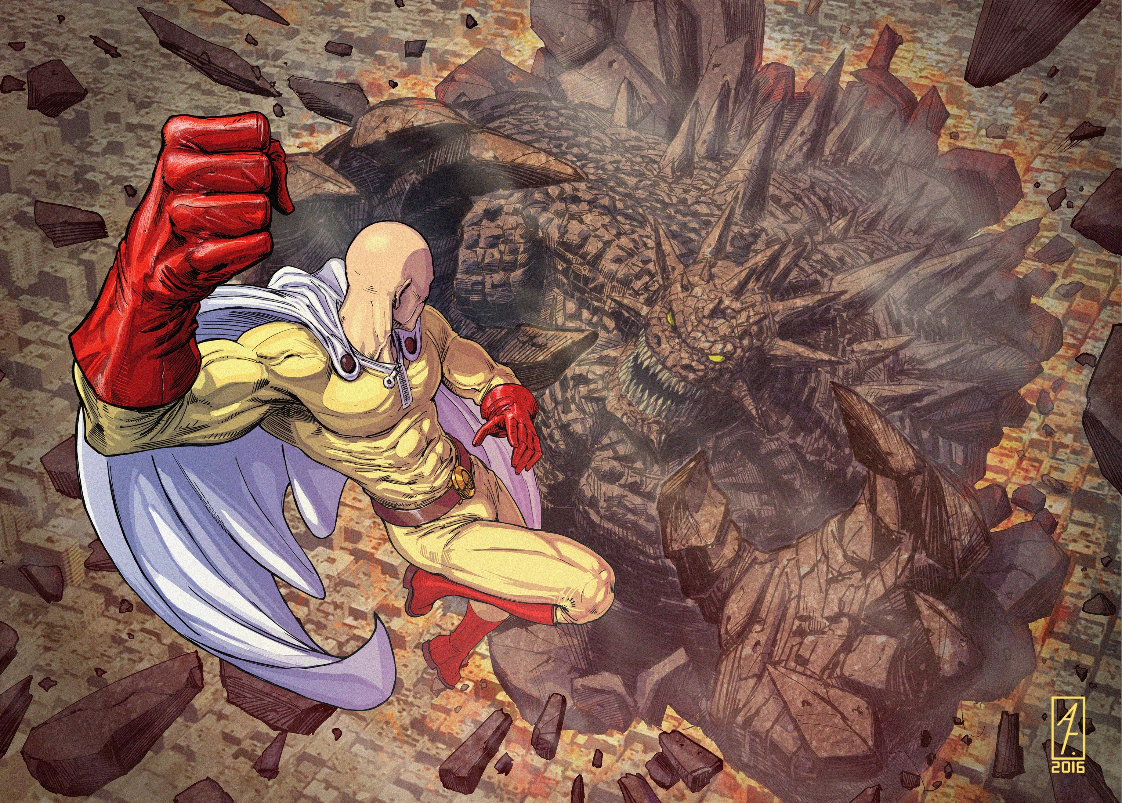 One Punch Man digital wallpaper Saitama anime 2k 4k