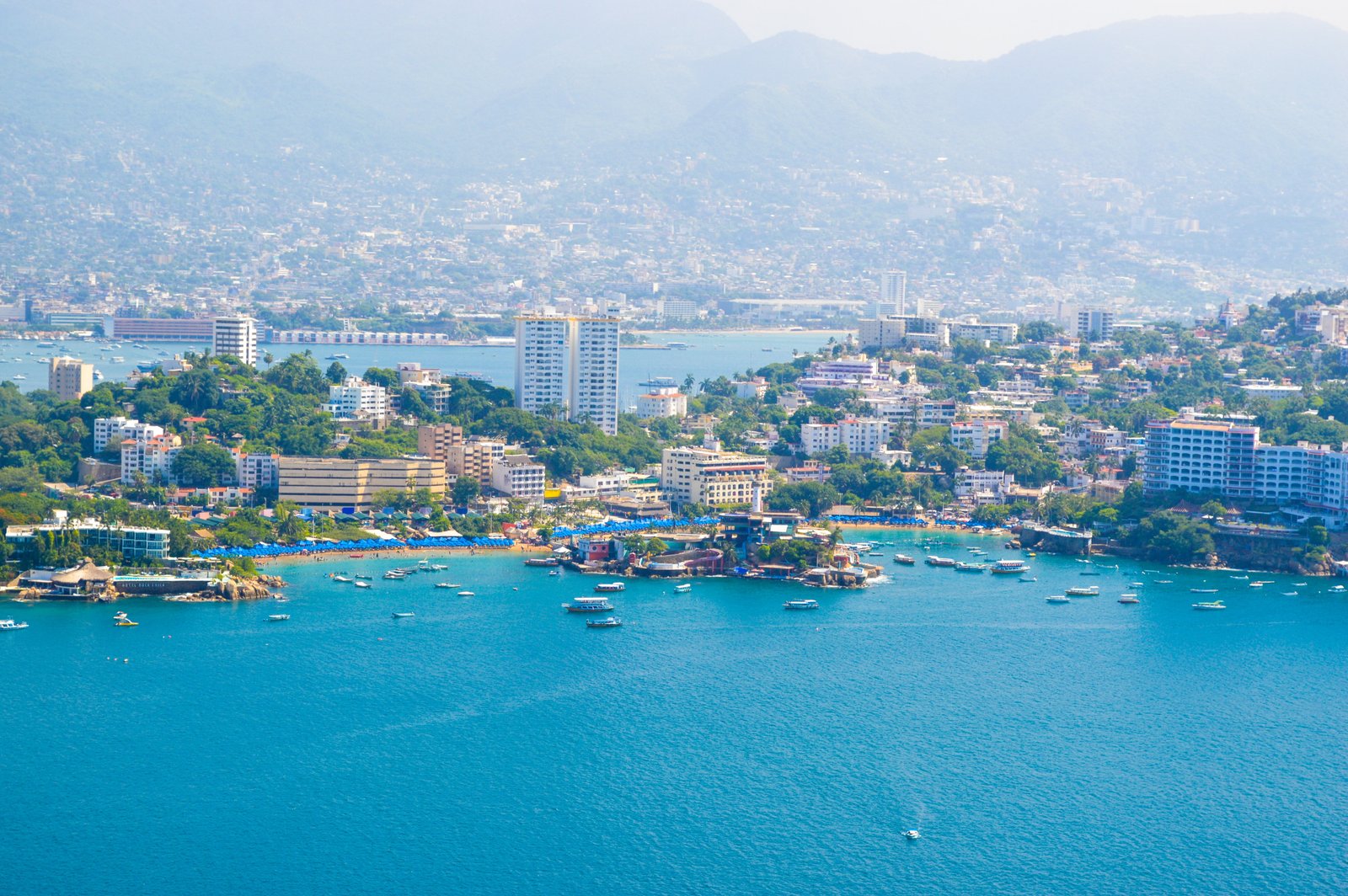 aerial view of city buildings near body water acapulco paradise 2k 4k 5k