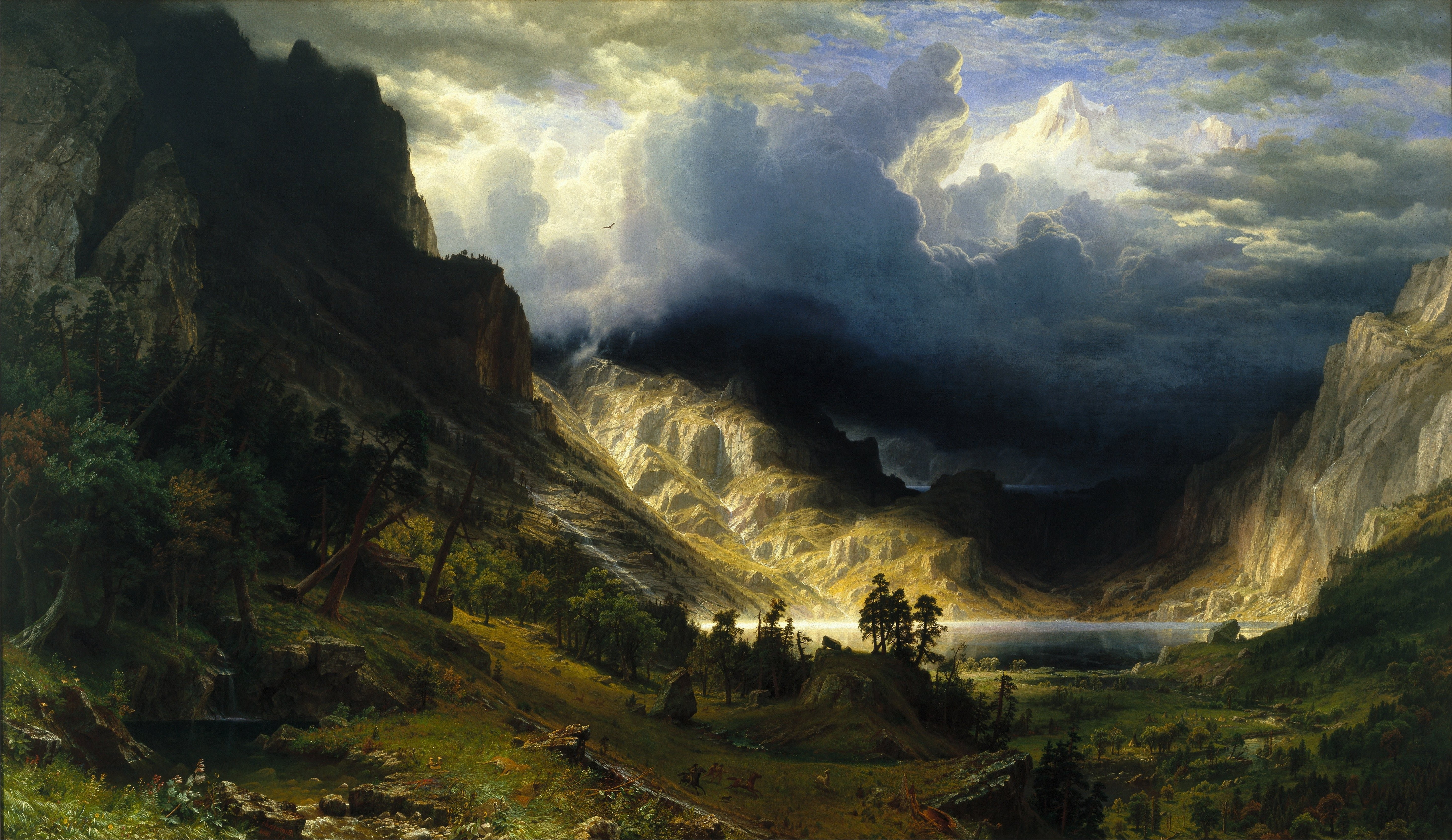 albert bierstadt nature landscape mountains fantasy art painting a storm in the rocky 2k 4k 5k